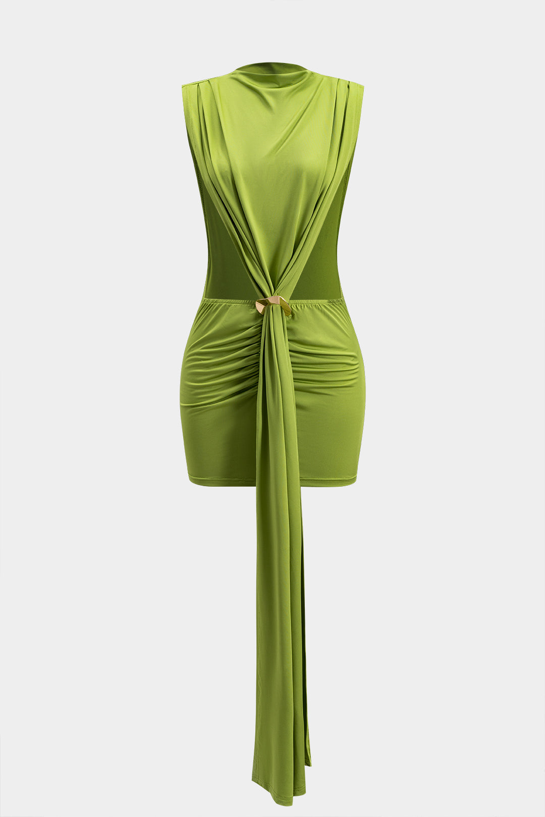 Metal Dekor Fırfırlı Kolsuz Mini Elbise