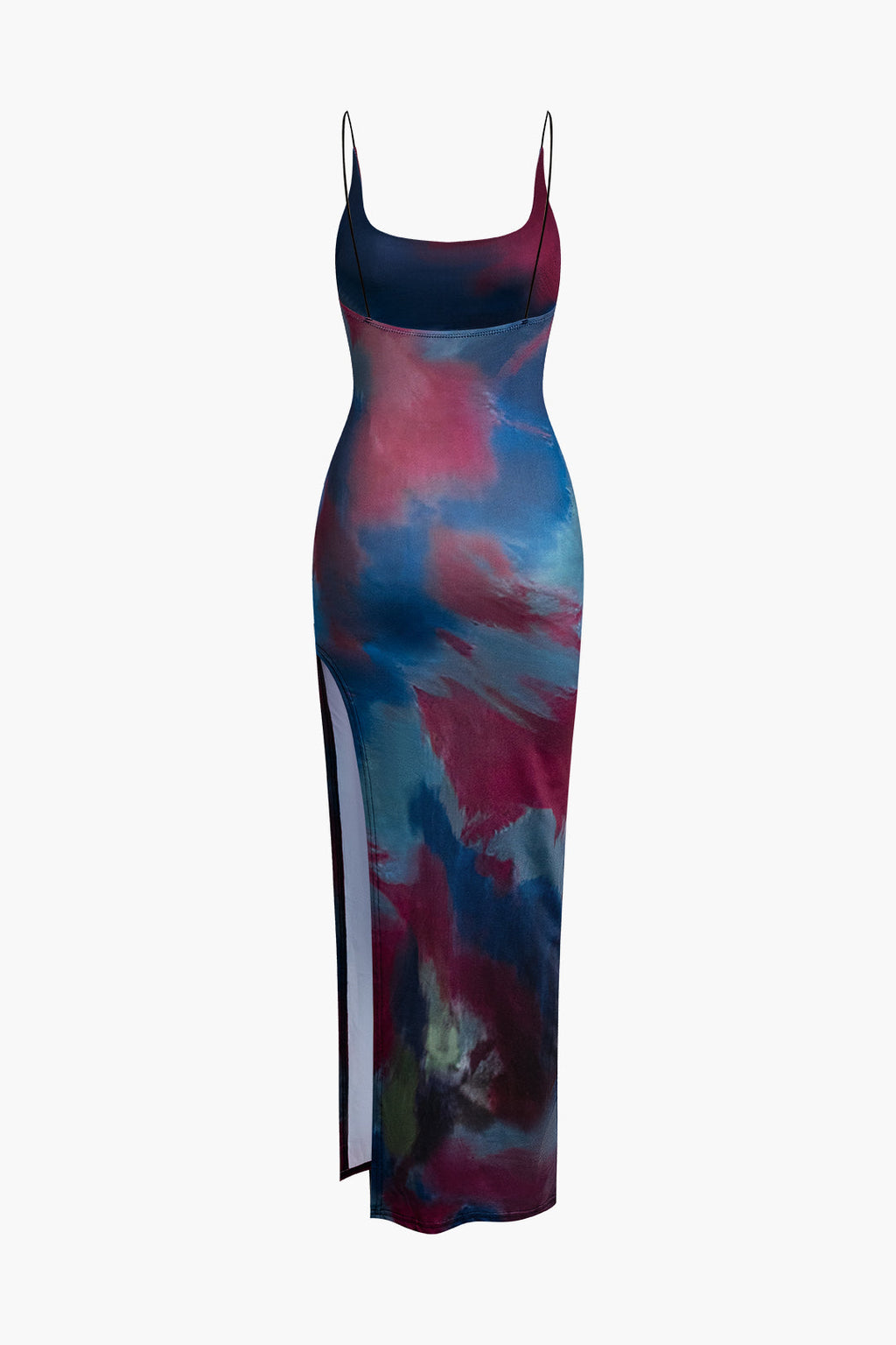 Tie Dye Sırt Açık Yırtmaçlı Slip Midi Elbise