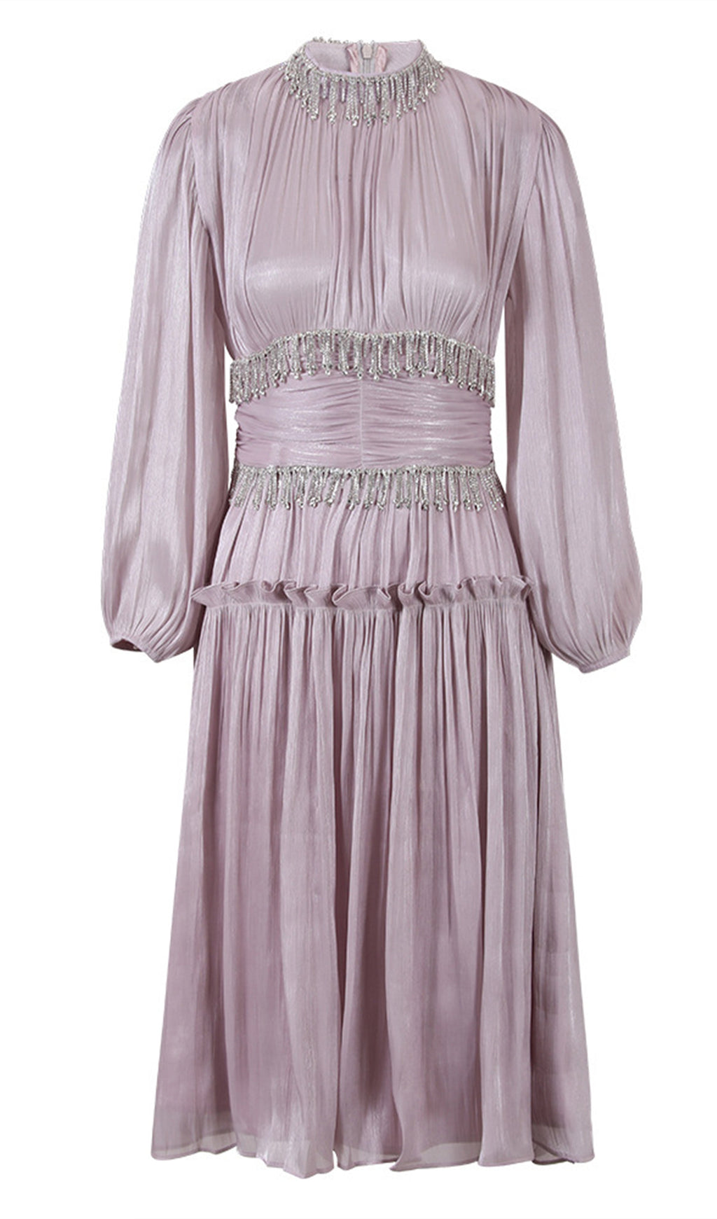 Diamanté Zincirli Pileli Midi Elbise