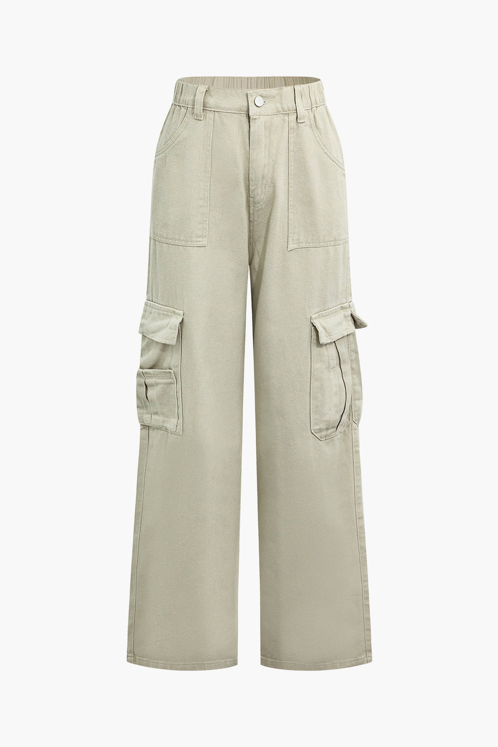 Pileli Düğmeli Cepli Bol Paça Denim Pantolon