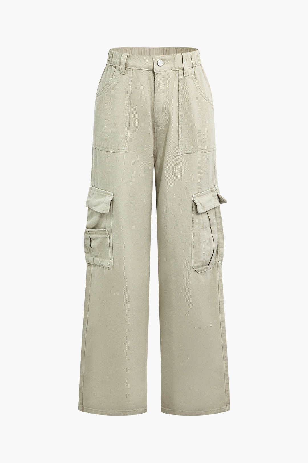 Pileli Düğmeli Cepli Bol Paça Denim Pantolon