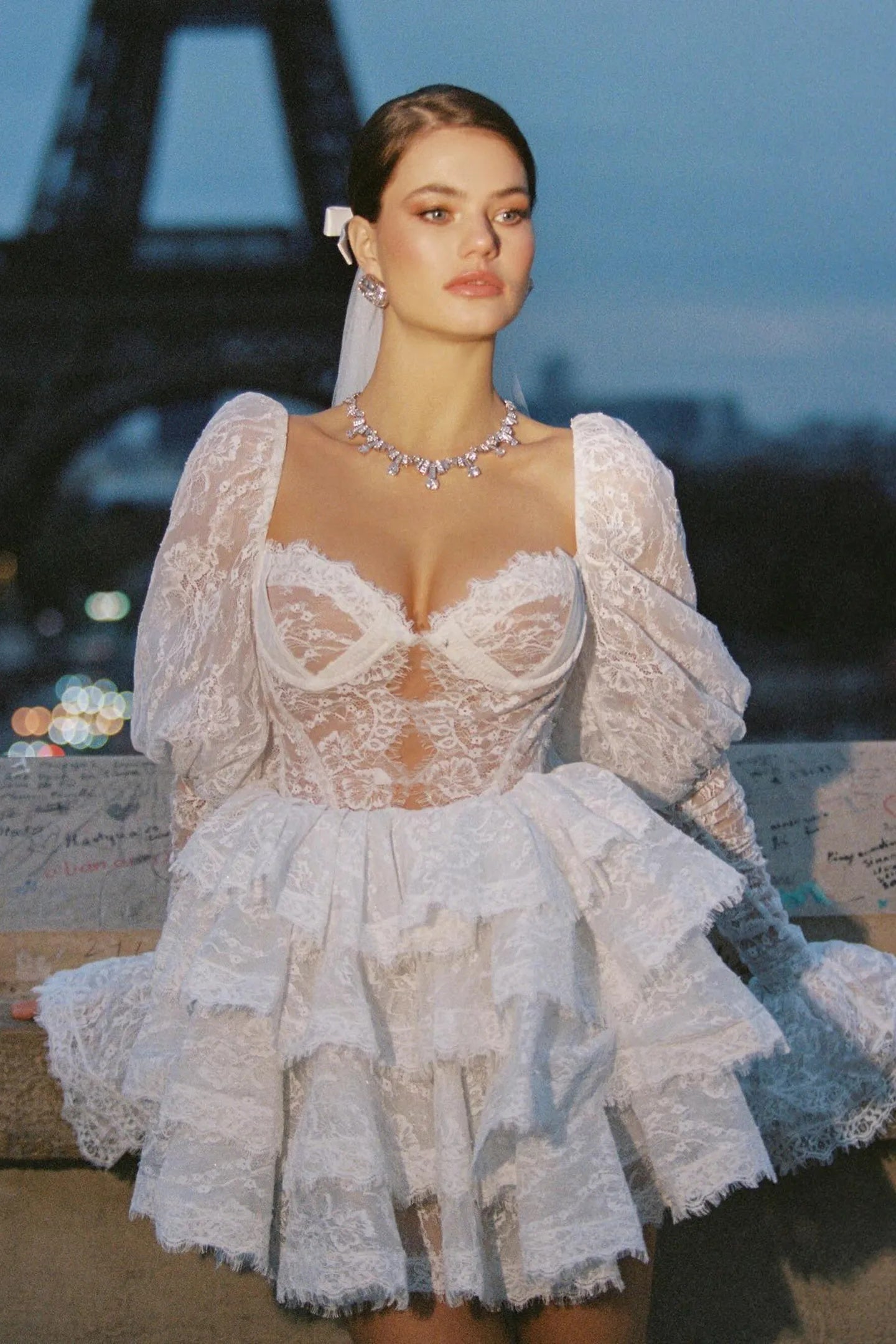 Bonnie Dantel Puf Kollu Mini Elbise