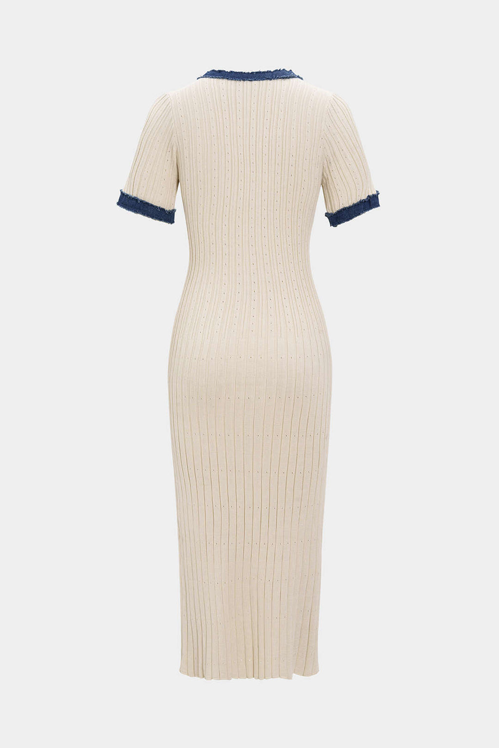 Denim Patçalı Metalik Düğmeli Kısa Kollu Maxi Elbise