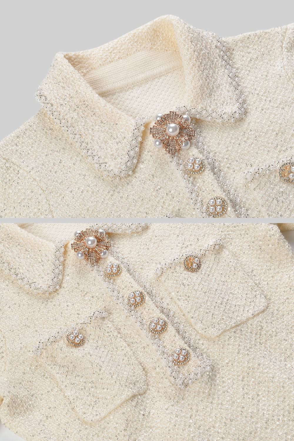 Dokulu Triko Elbise - Krem