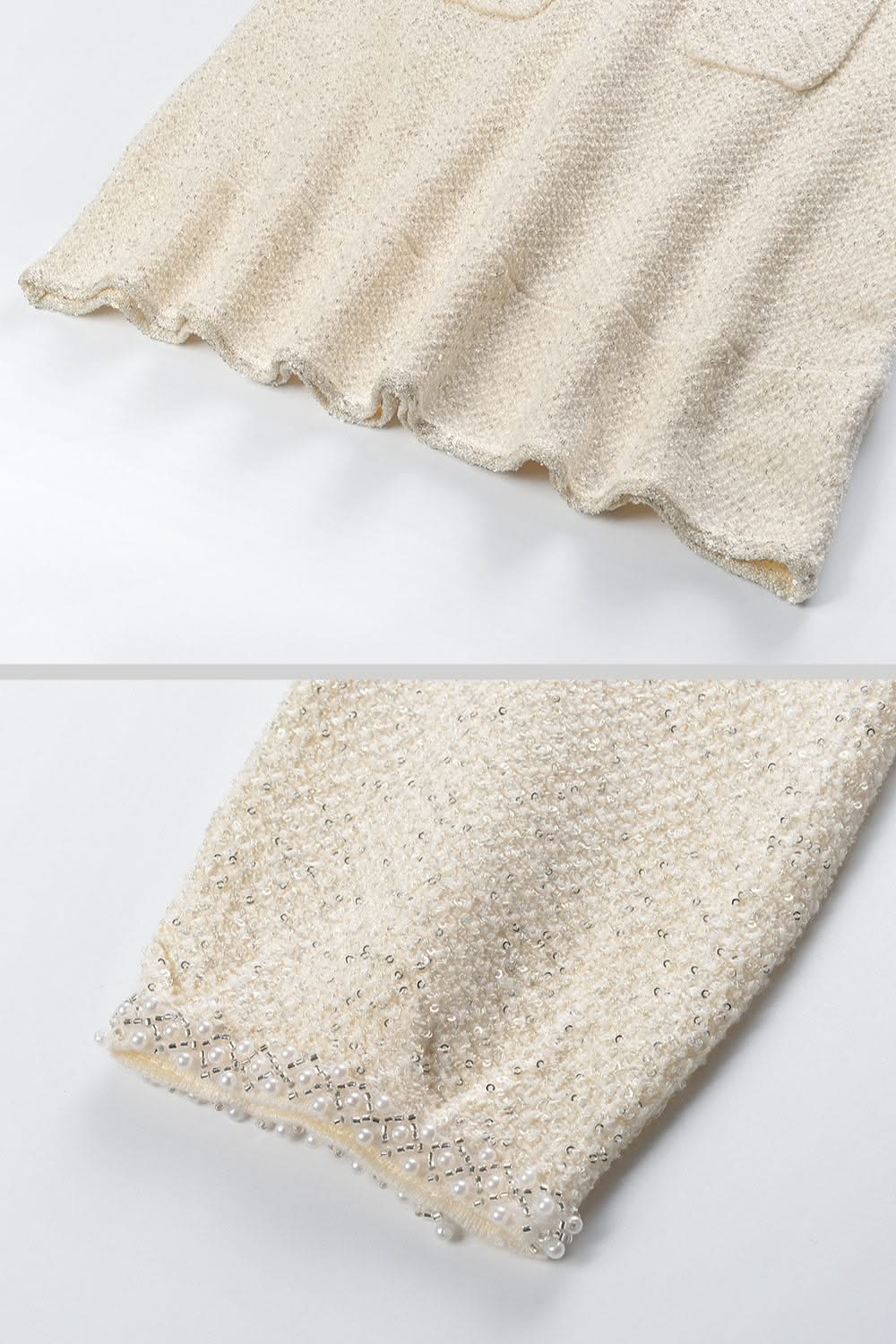 Dokulu Triko Elbise - Krem