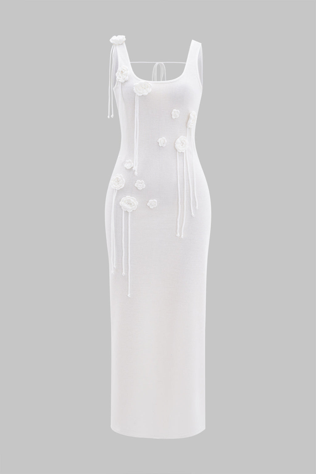 3D Çiçek Desenli Askısız Maxi Elbise