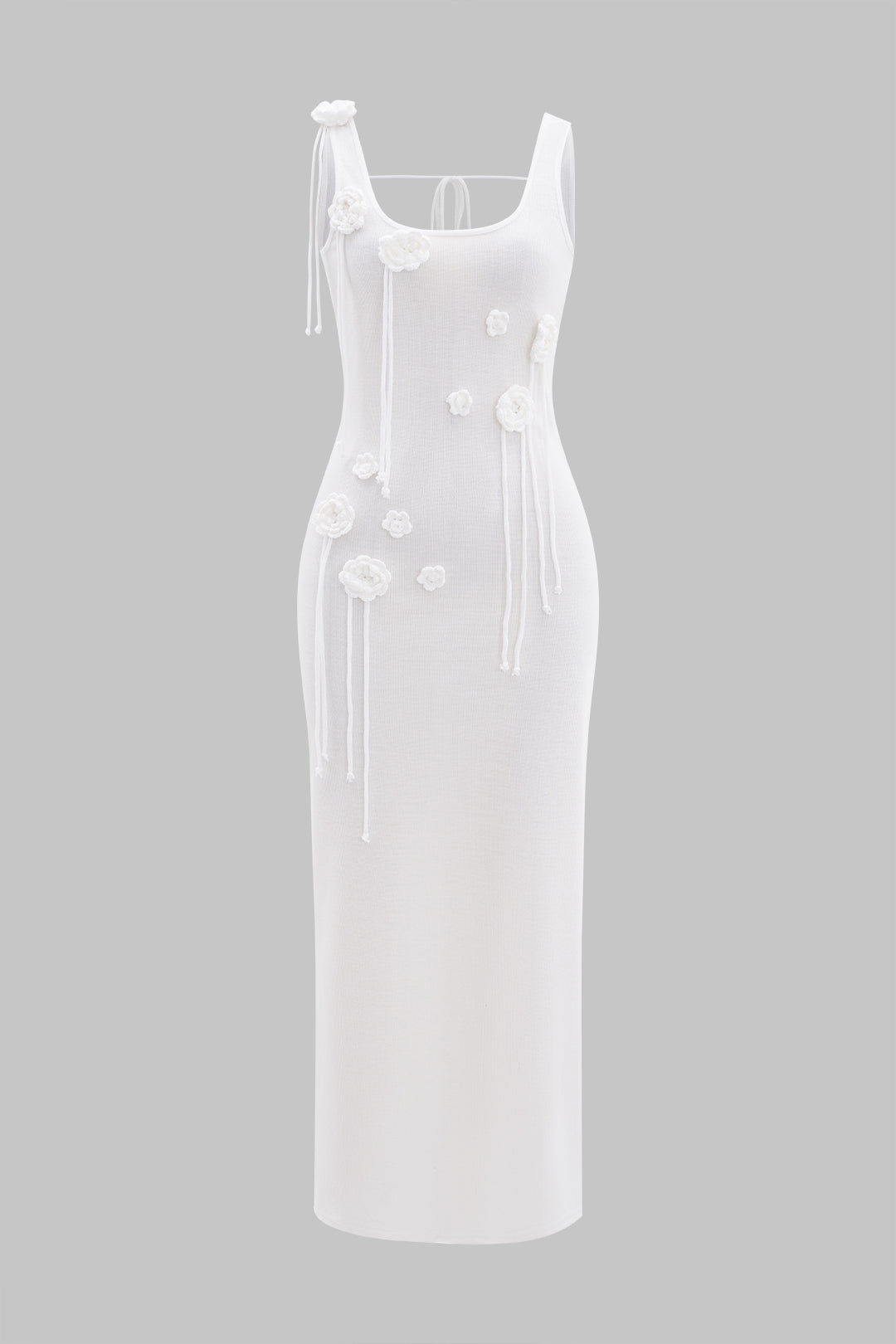 3D Çiçek Desenli Askısız Maxi Elbise