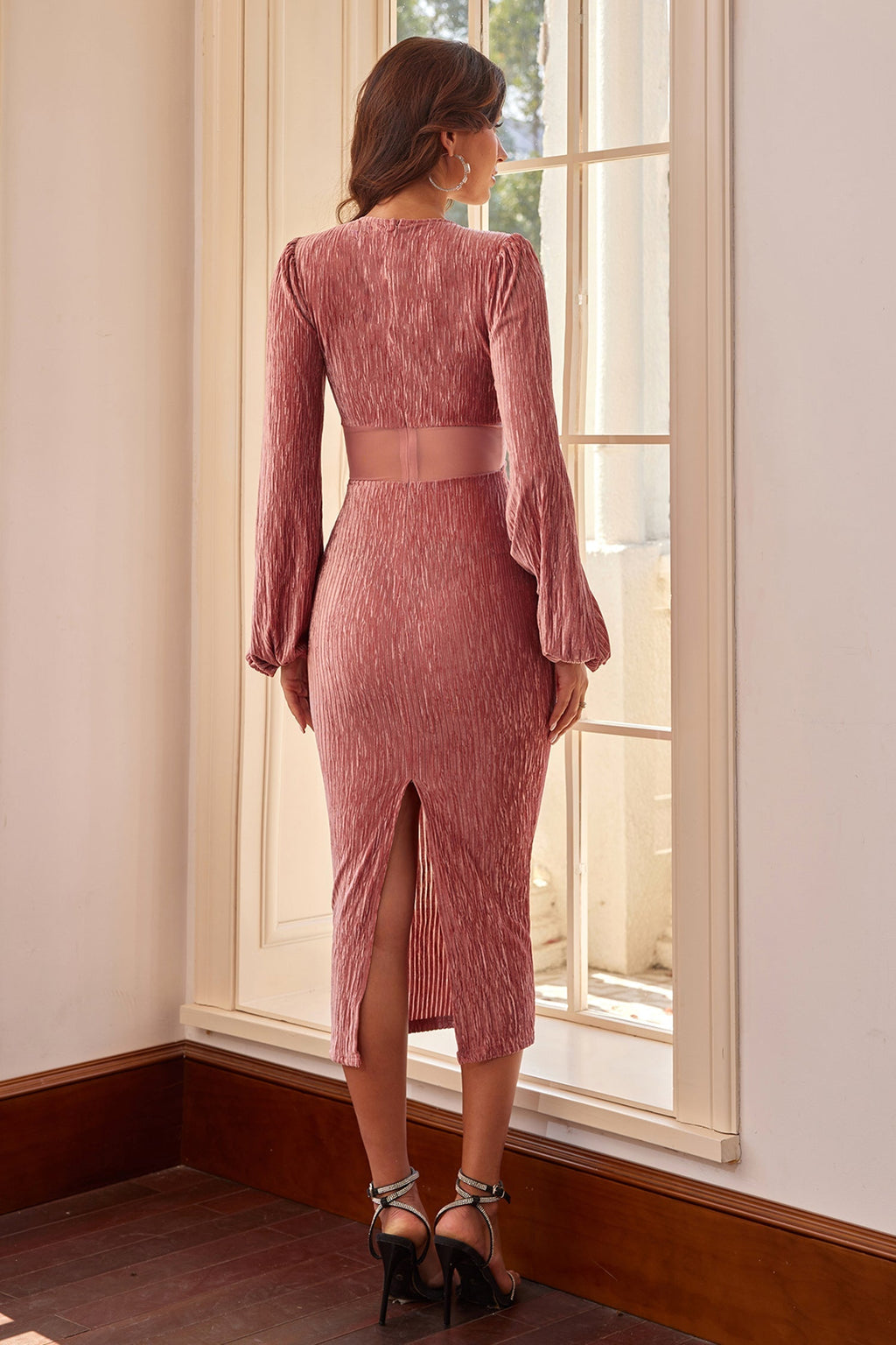 Marielle Rose Kadife Kemerli Midi Elbise