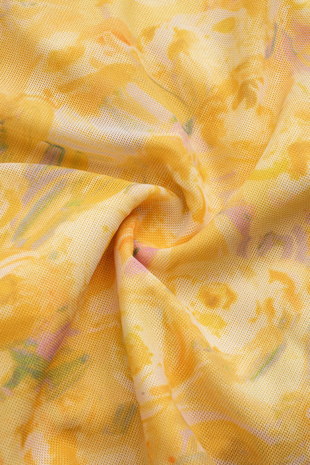 Çiçek Desenli File Ruffle Detaylı V Yaka Kolsuz Mini Elbise