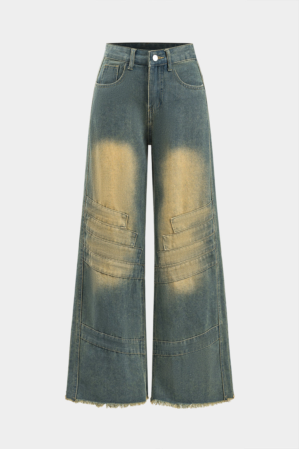 Püsküllü Cepli Düğmeli Bol Paça Denim Pantolon