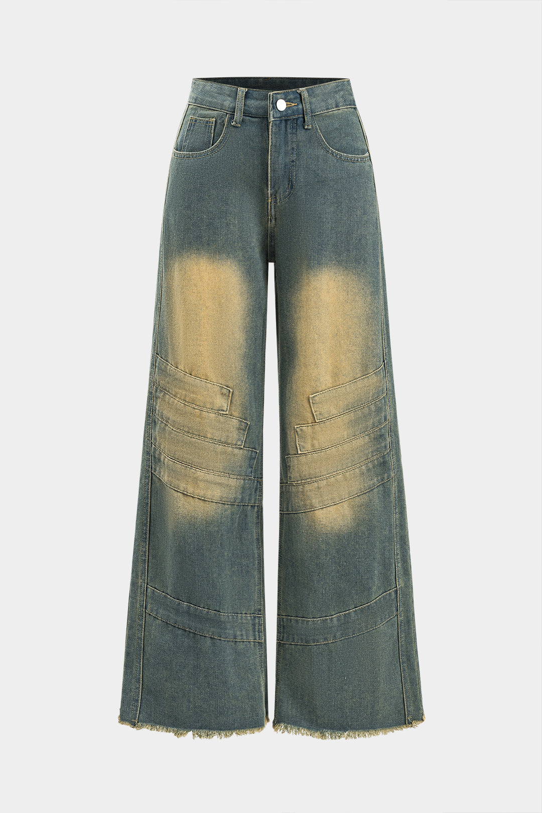 Püsküllü Cepli Düğmeli Bol Paça Denim Pantolon