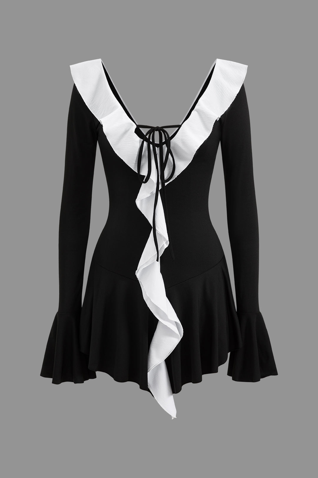 Kontrast Fırfır Yaka Mini Elbise