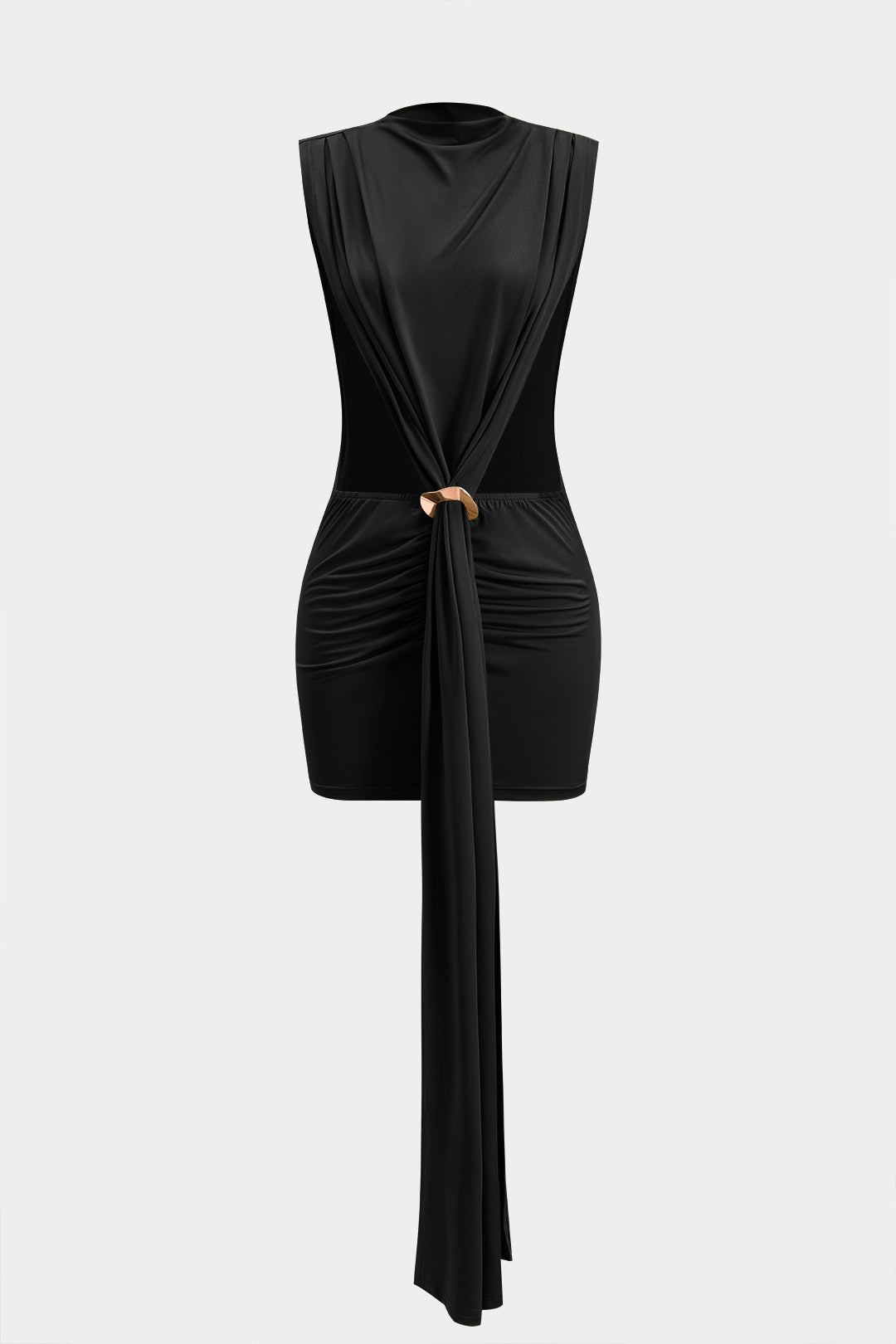 Metal Dekor Fırfırlı Kolsuz Mini Elbise