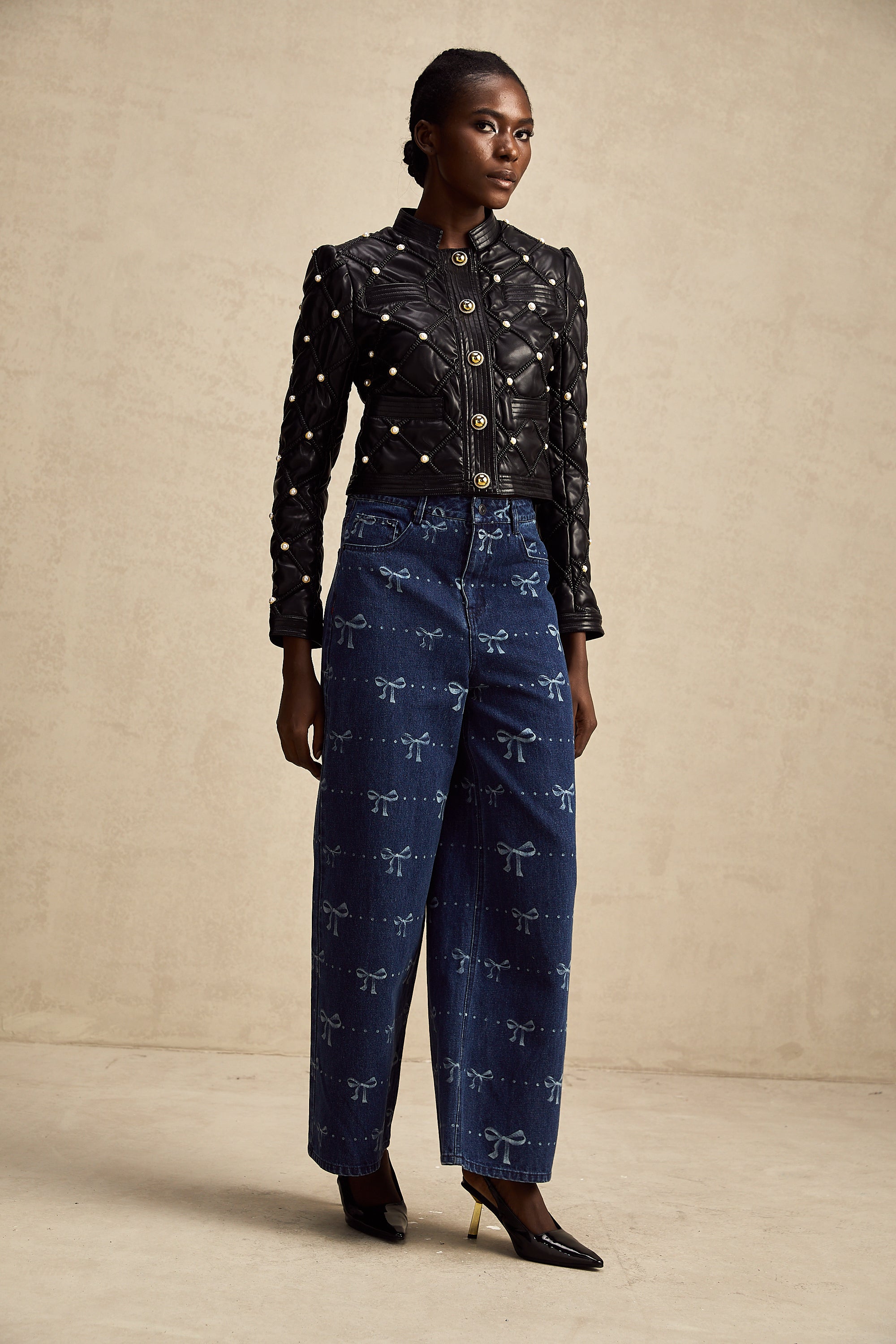 Yvonne motifli kot pantolon