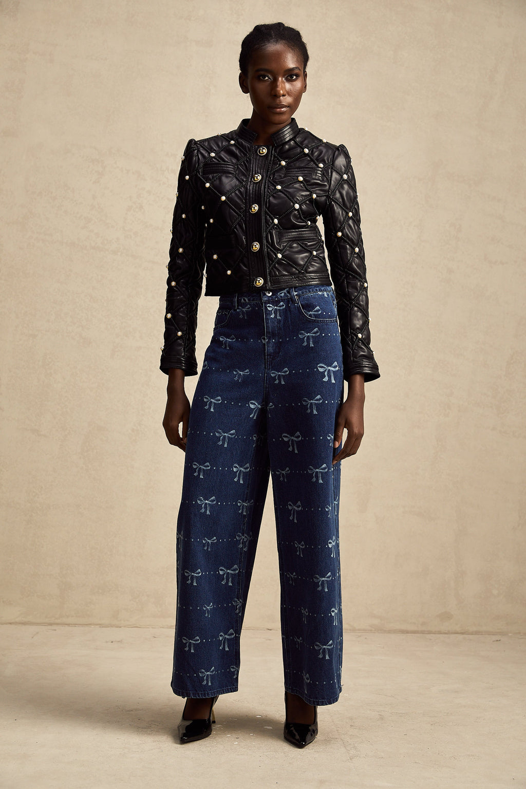 Yvonne motifli kot pantolon