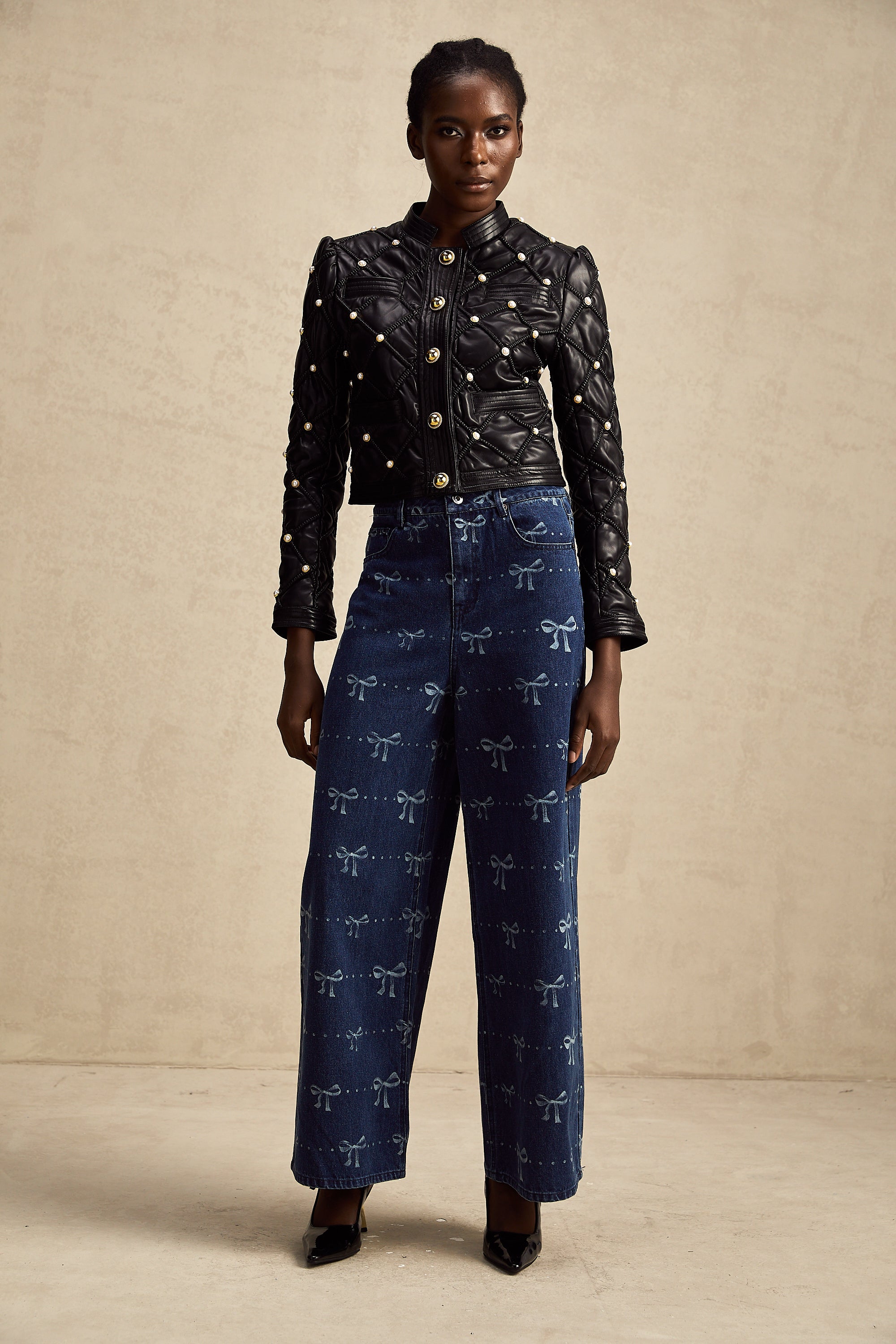 Yvonne motifli kot pantolon