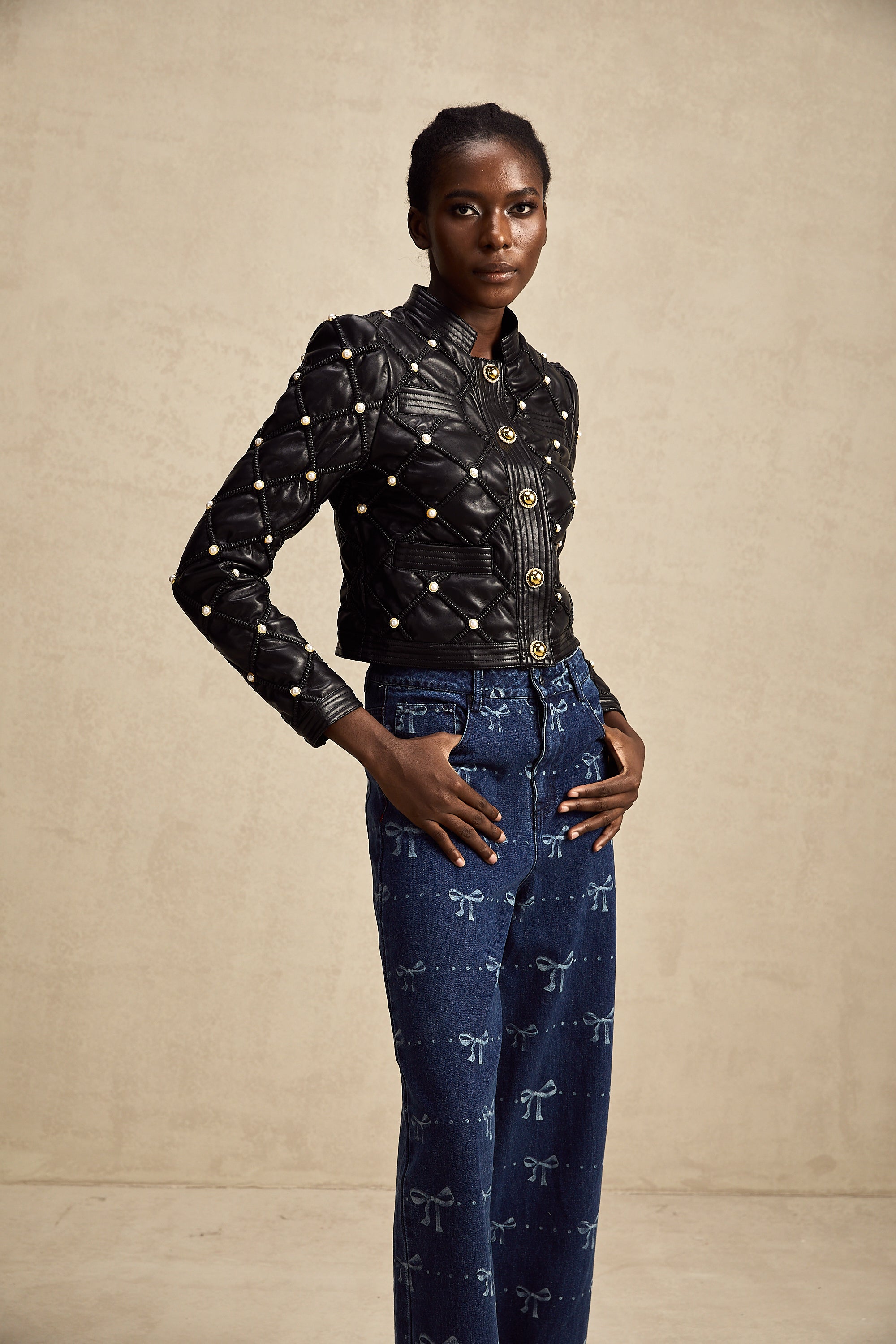 Yvonne motifli kot pantolon