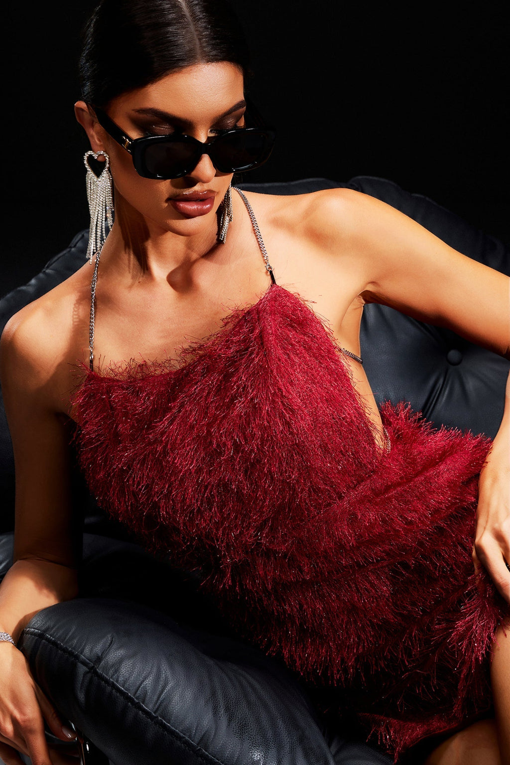 Zalia Sırt Dekolteli Yapay Tüy Mini Elbise