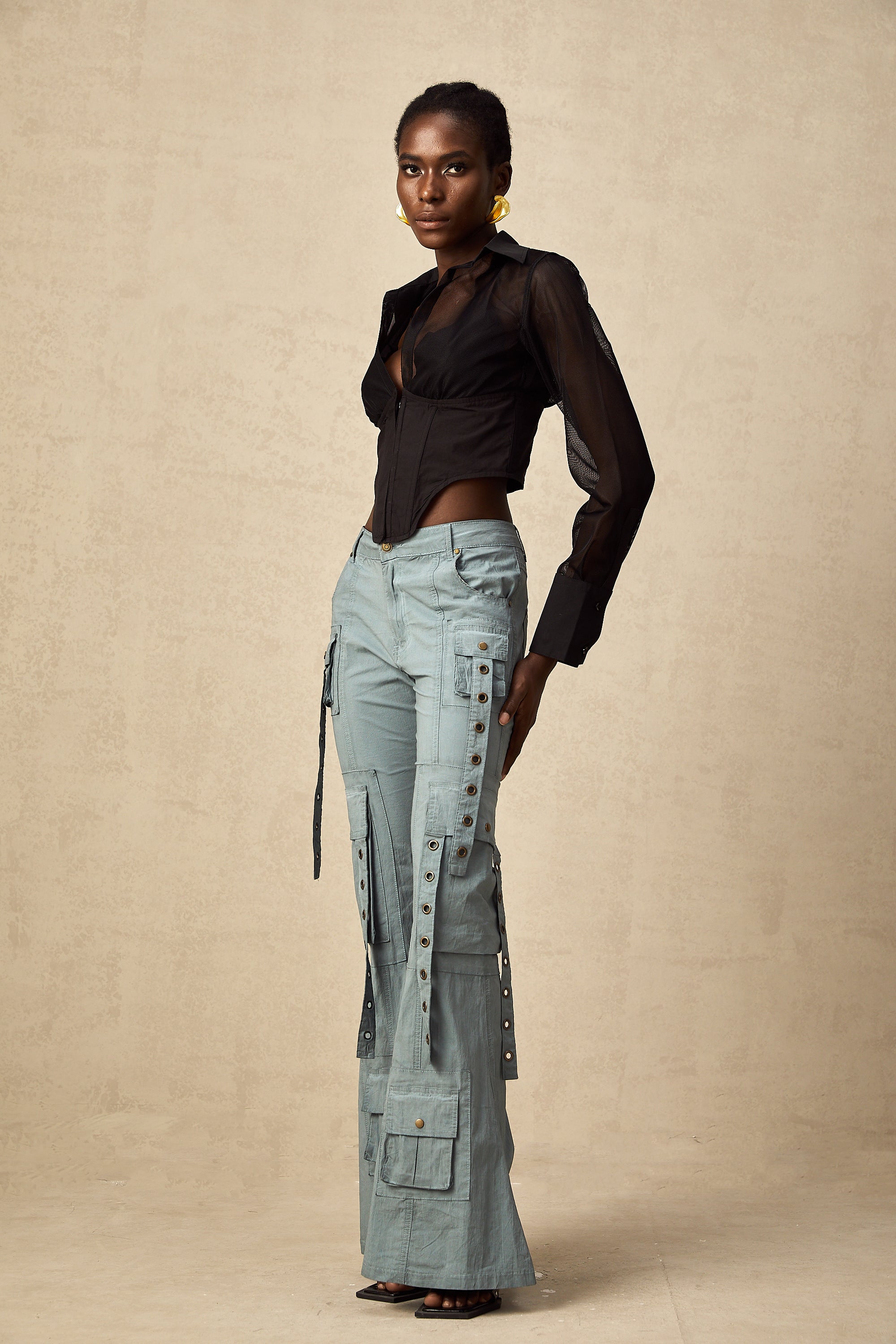 Kemer Örgülü İspanyol Paça Kargo Pantolon