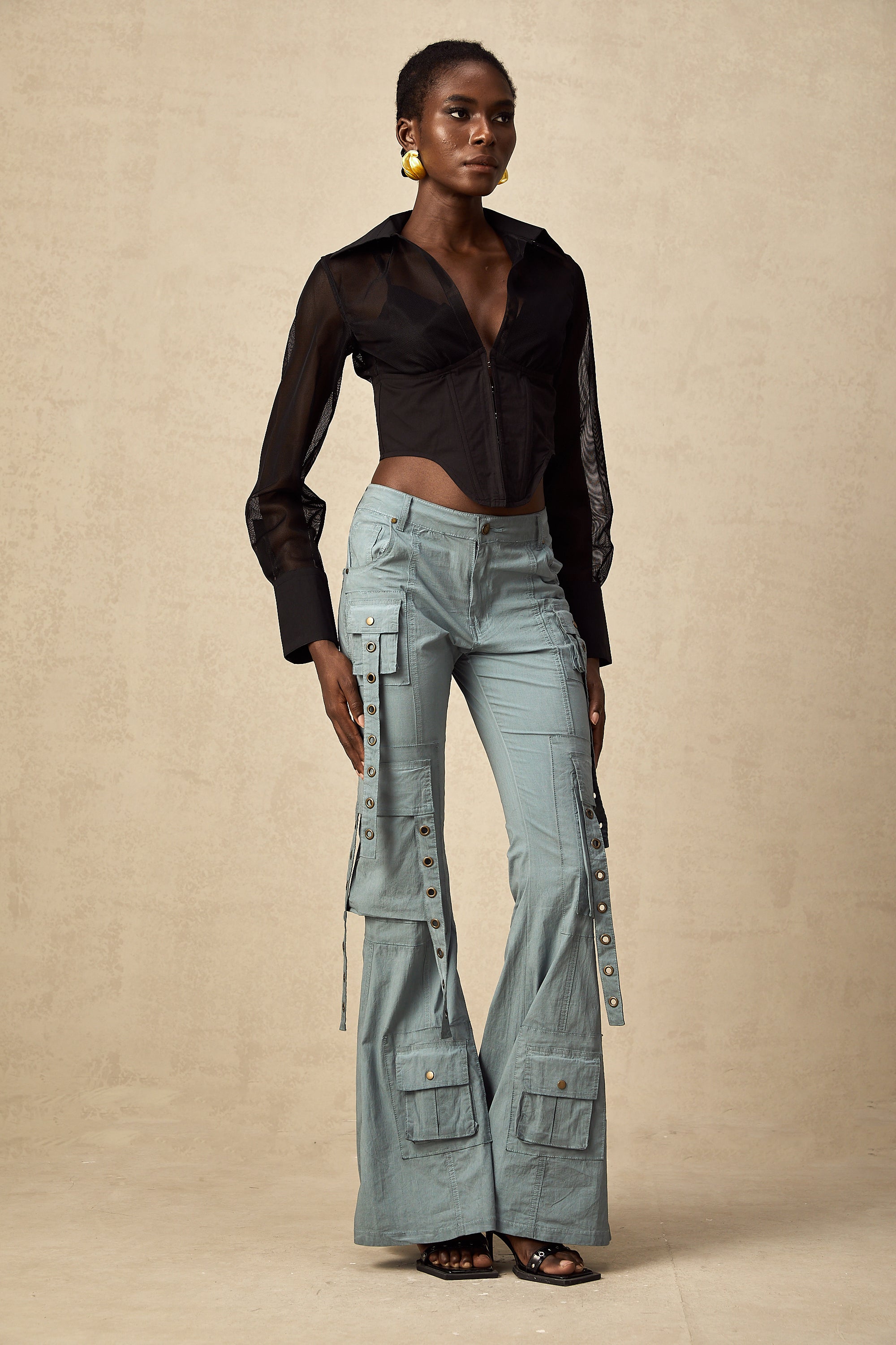 Kemer Örgülü İspanyol Paça Kargo Pantolon