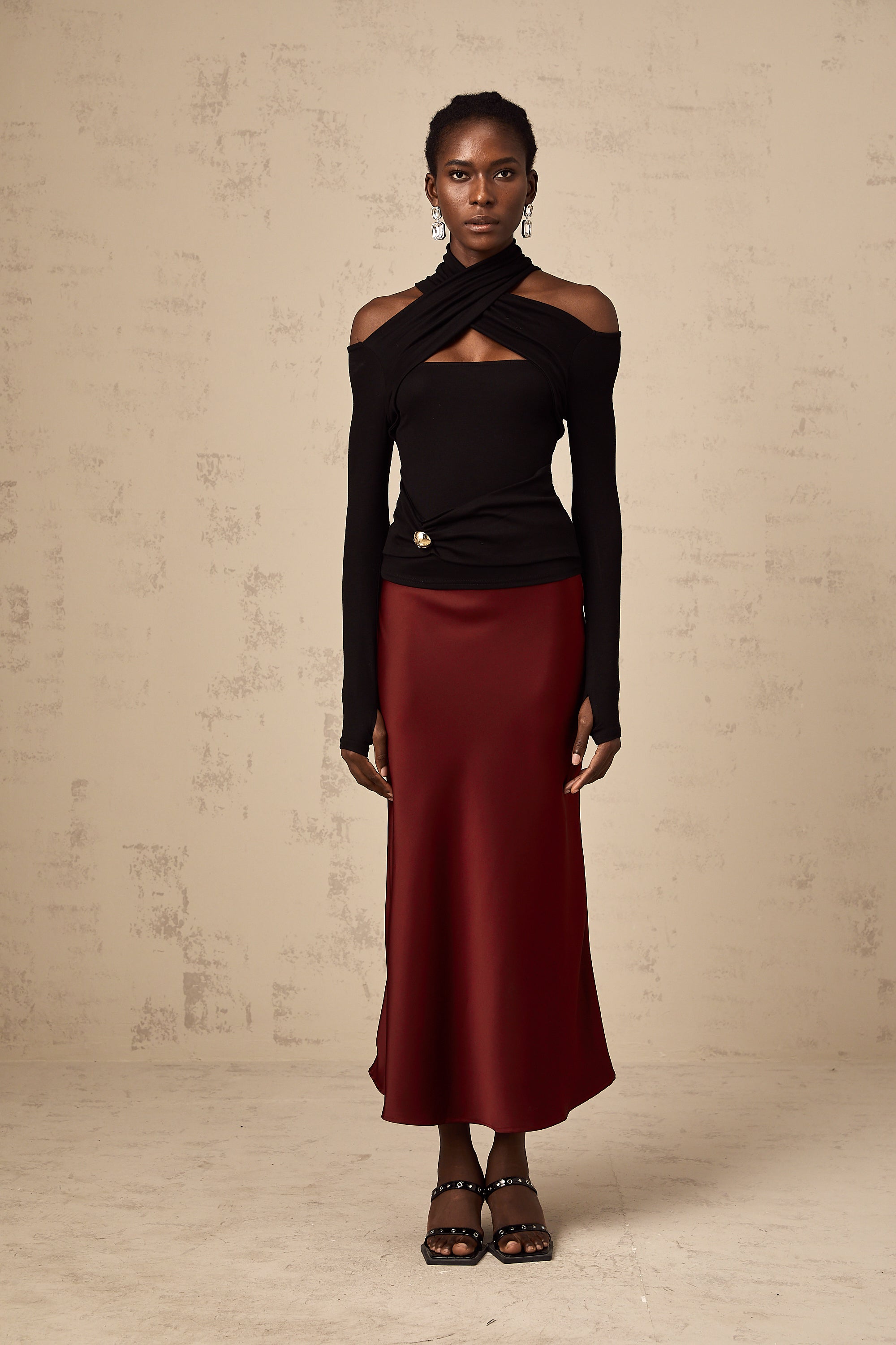 Odette siyah dantelli streç bluz