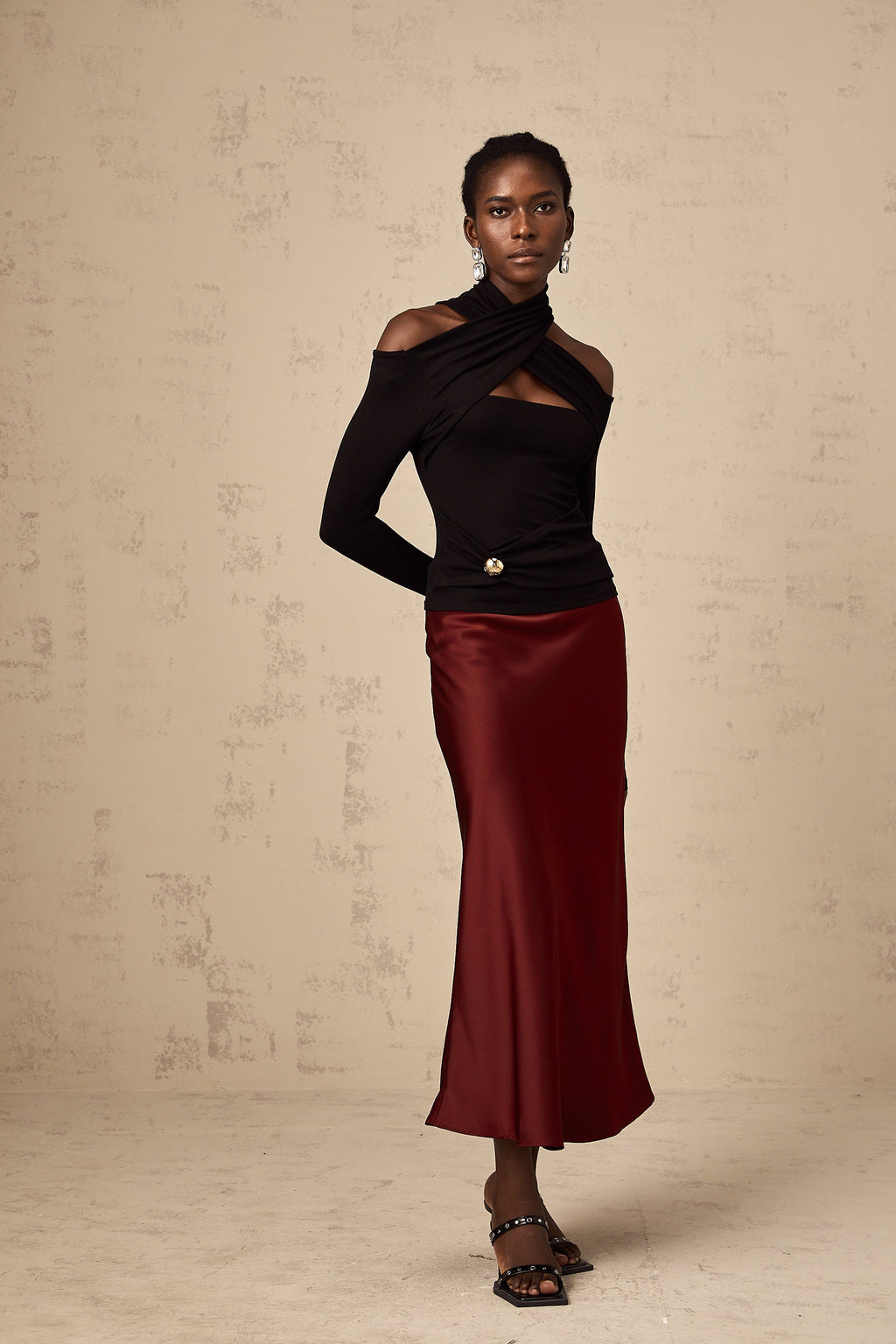 Odette siyah dantelli streç bluz