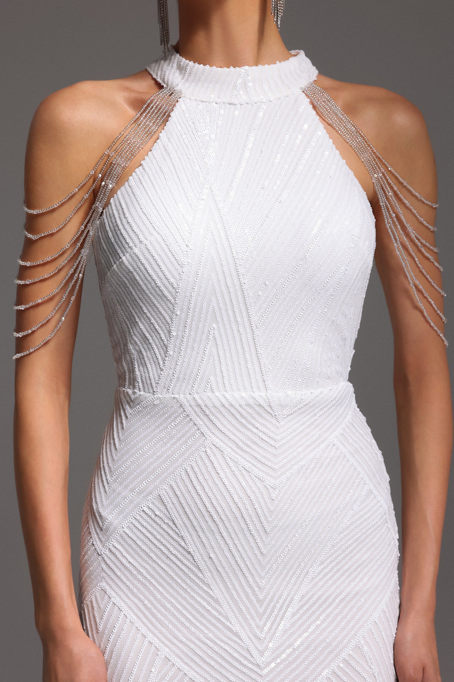 Bali Payetli Beyaz Maxi Elbise