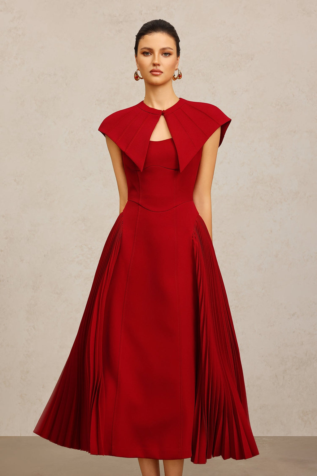 Katlamalı Halter Yaka Maxi Elbise