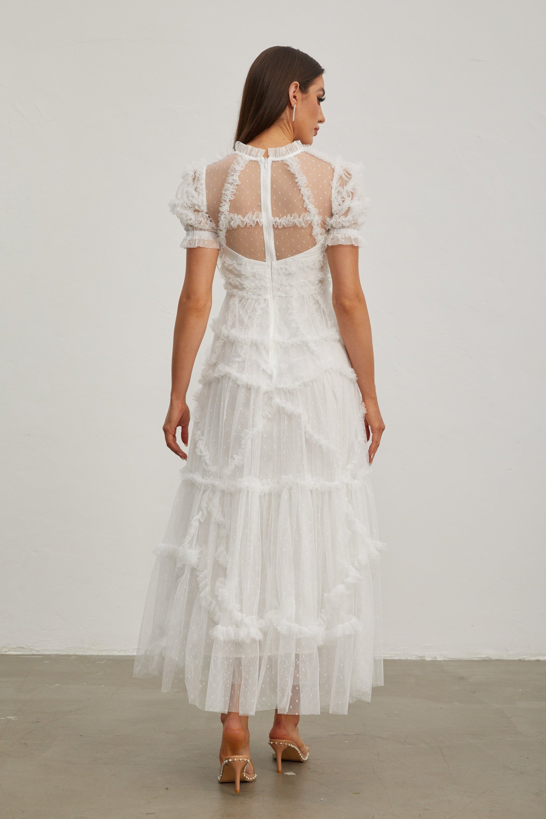 Fırfırlı Şifon Midi Elbise