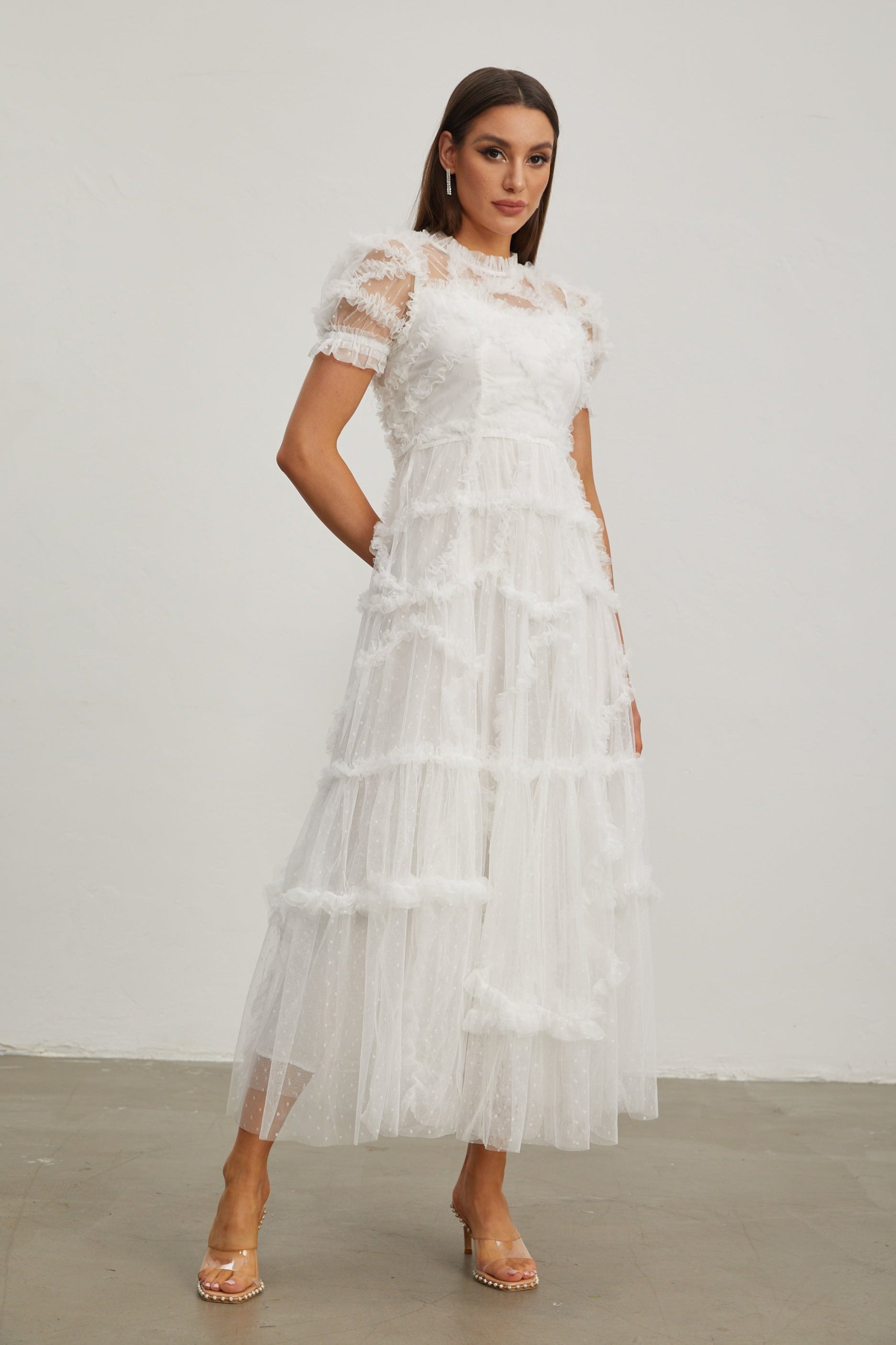 Fırfırlı Şifon Midi Elbise