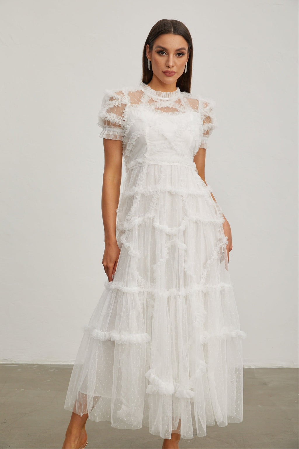 Fırfırlı Şifon Midi Elbise