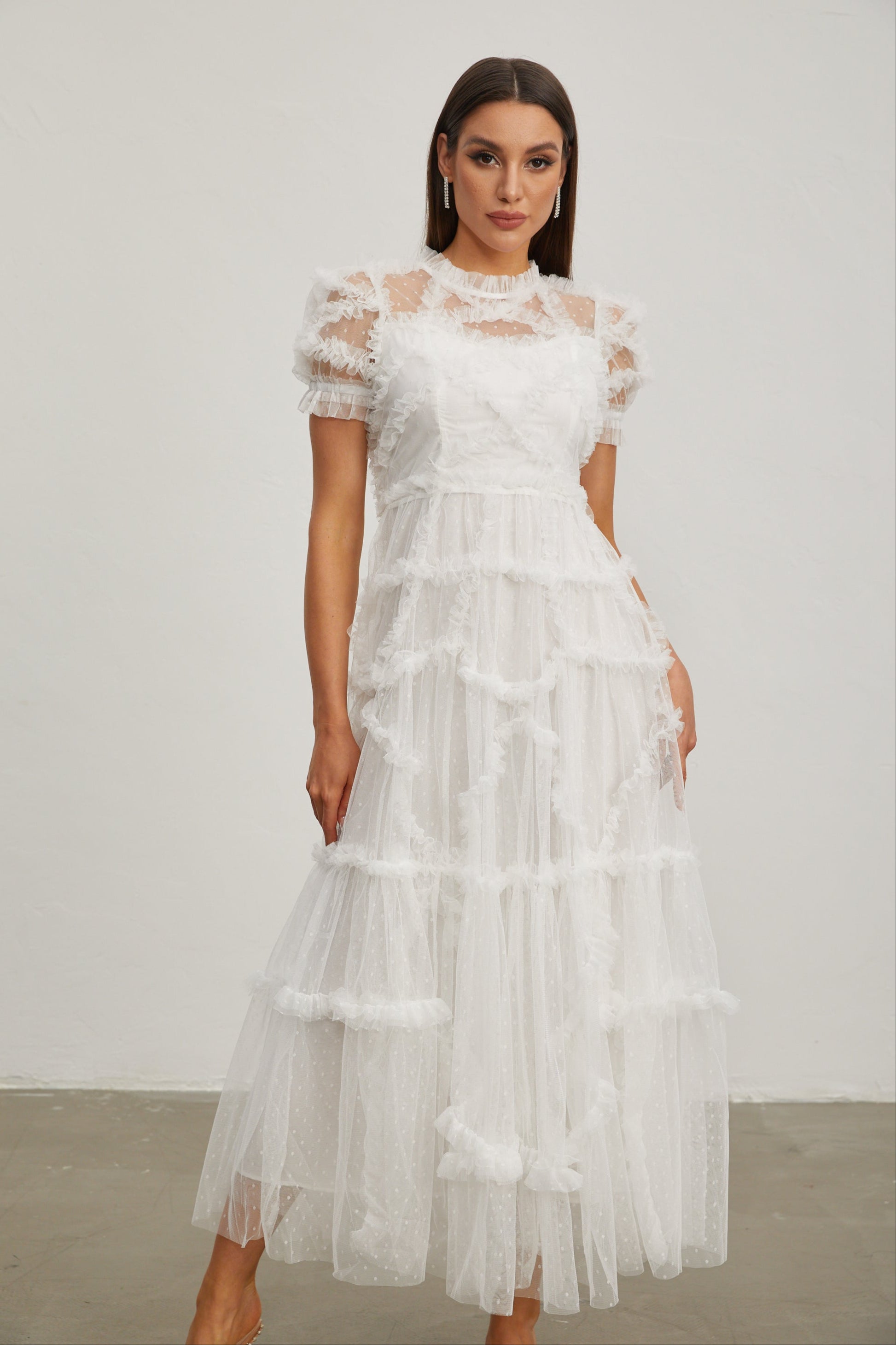 Fırfırlı Şifon Midi Elbise