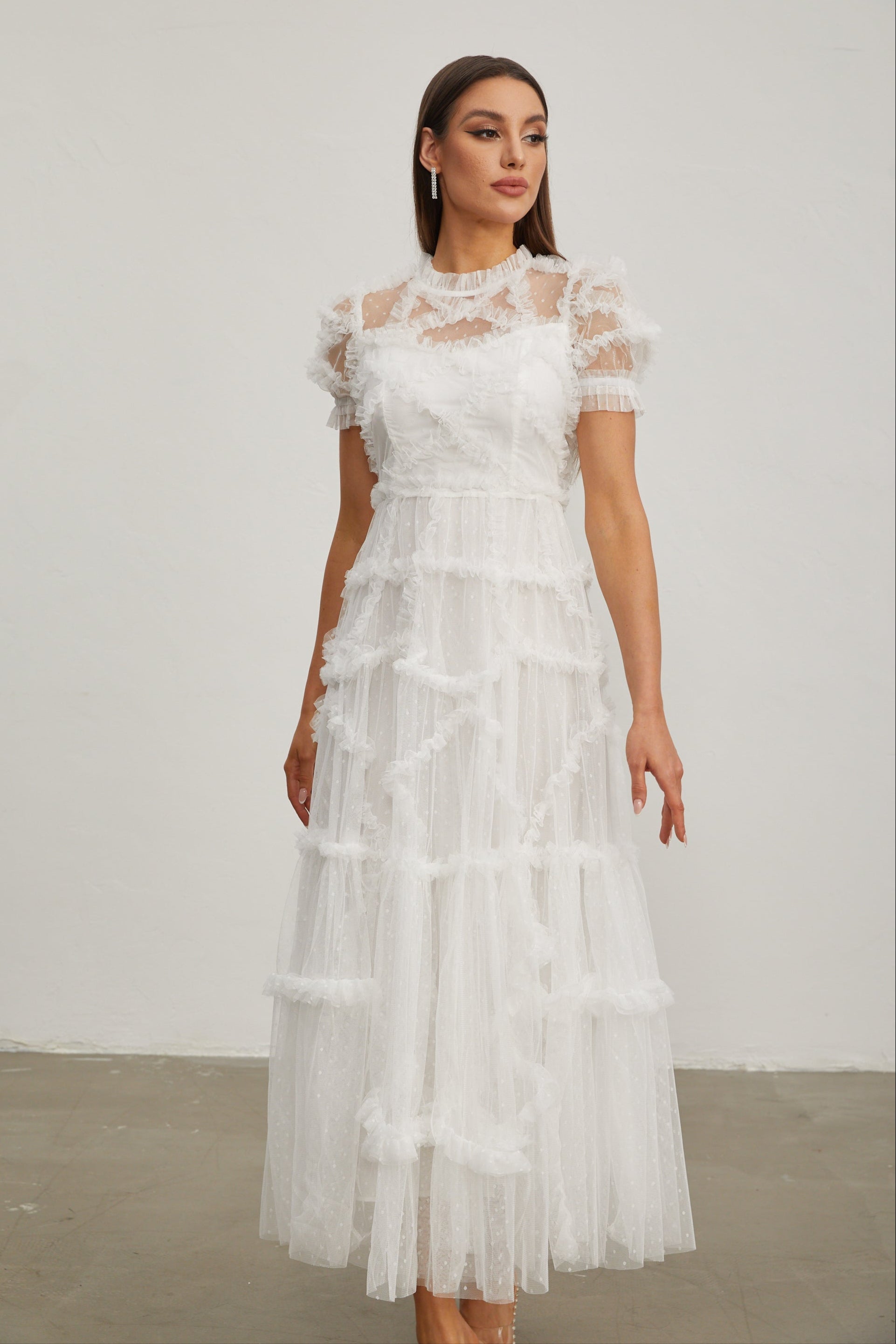 Fırfırlı Şifon Midi Elbise