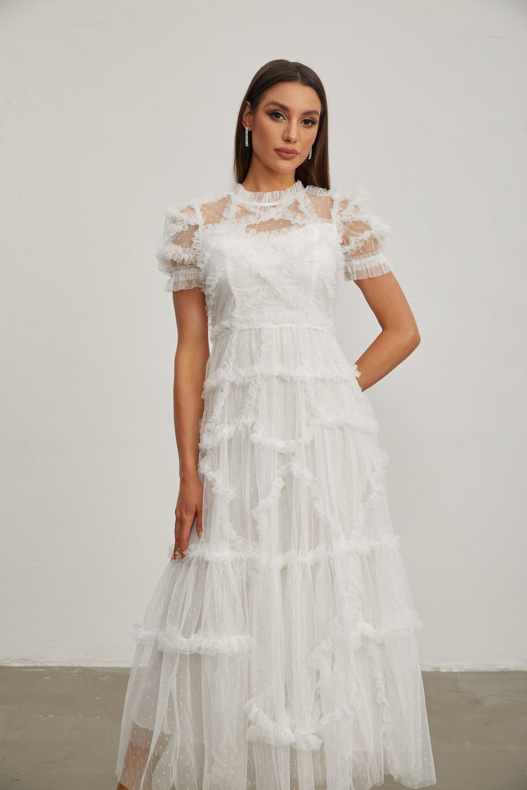 Fırfırlı Şifon Midi Elbise