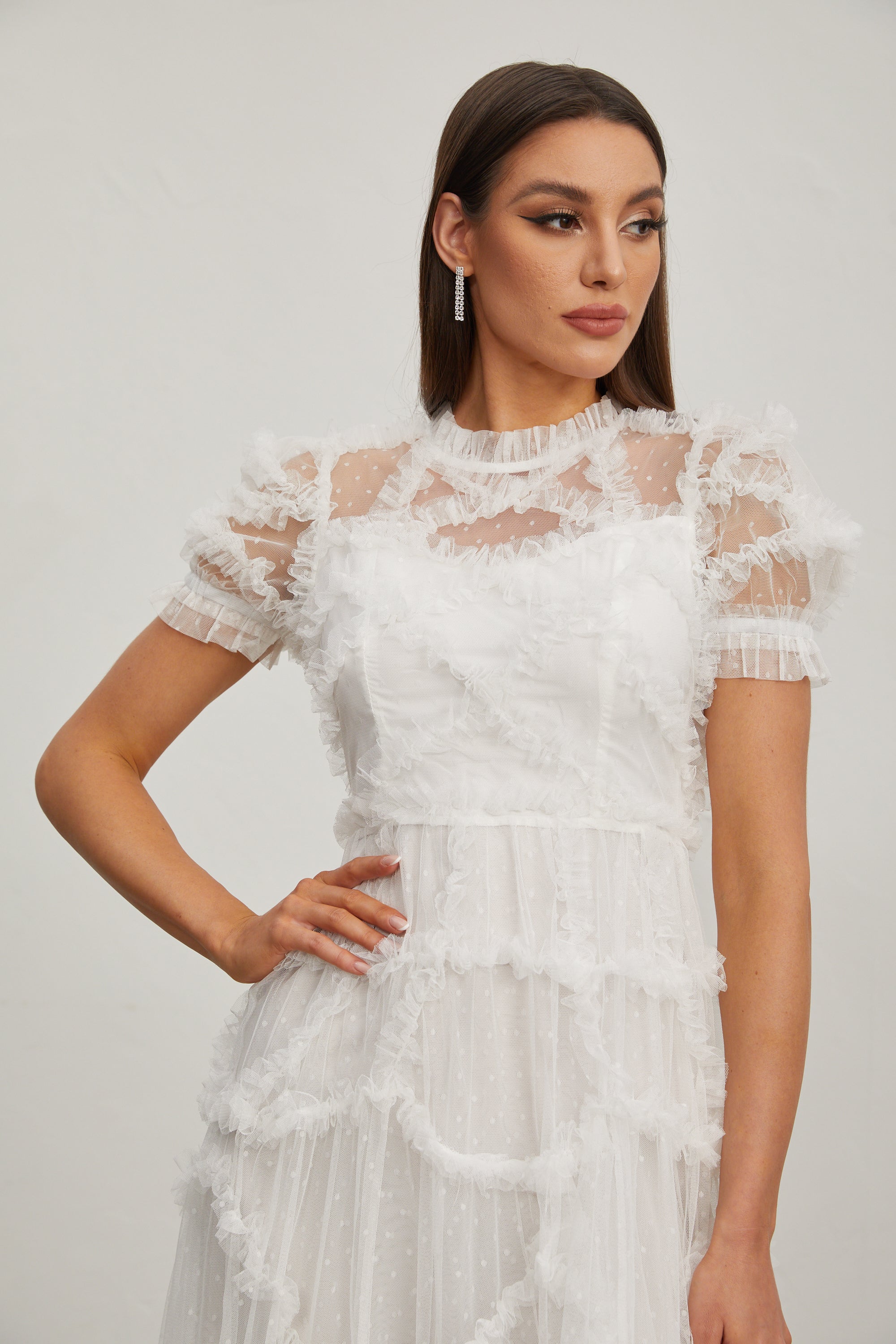 Fırfırlı Şifon Midi Elbise