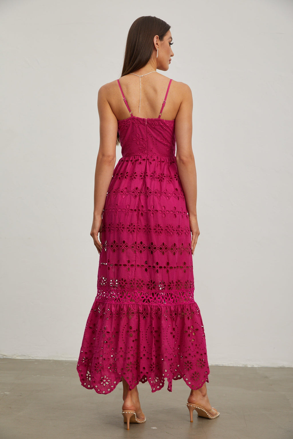 Quitterie Ahududu Dantel Kolsuz Midi Elbise