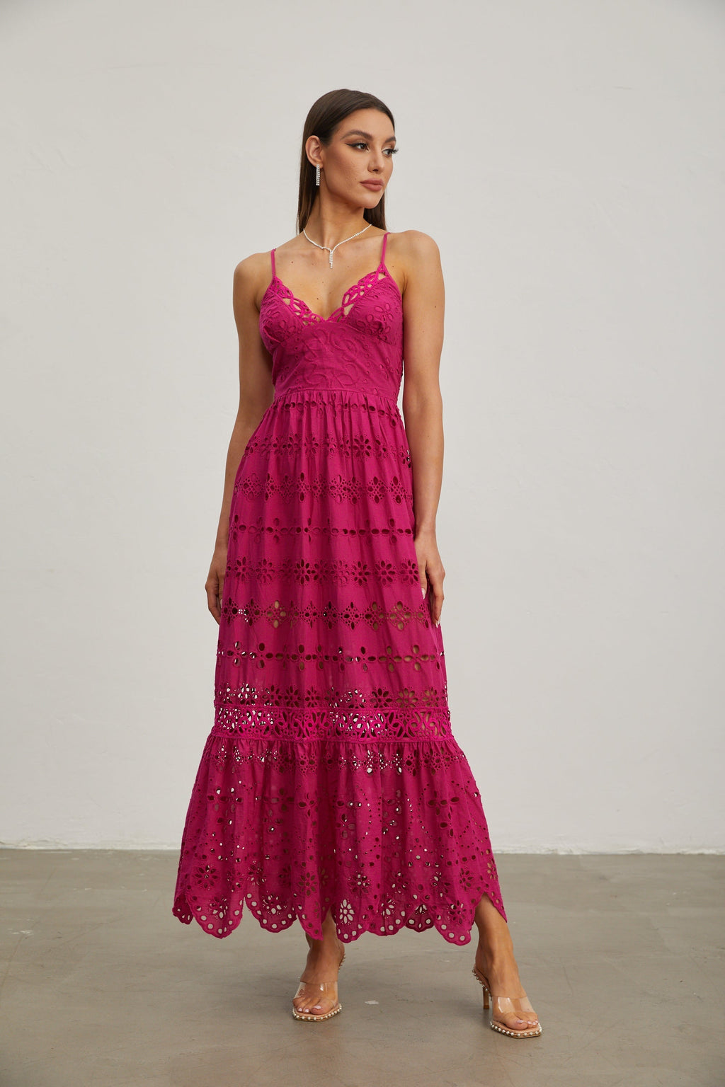 Quitterie Ahududu Dantel Kolsuz Midi Elbise