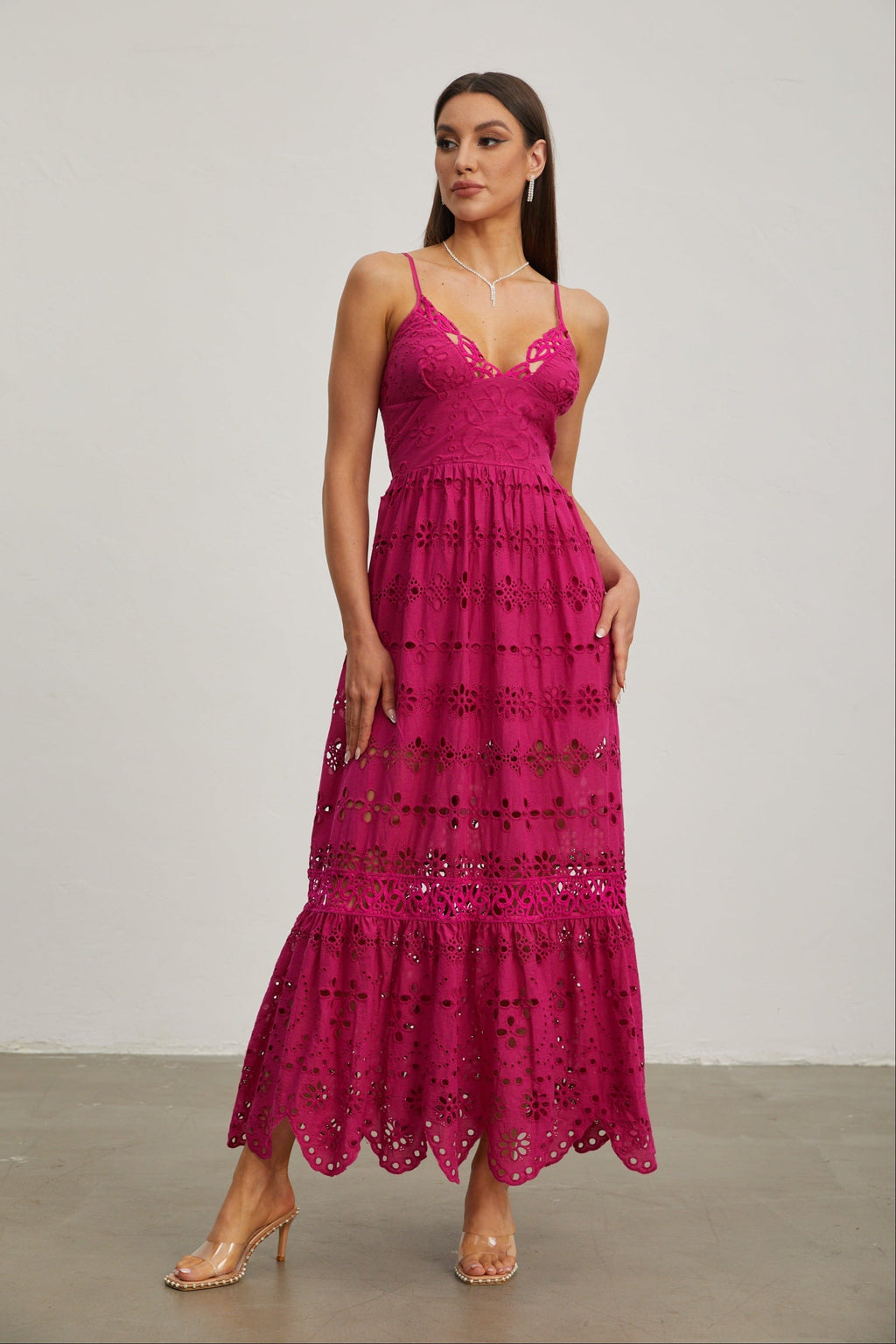 Quitterie Ahududu Dantel Kolsuz Midi Elbise