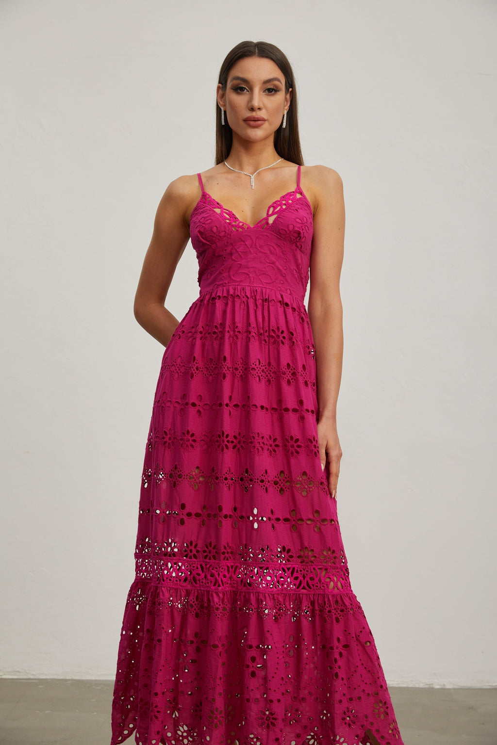 Quitterie Ahududu Dantel Kolsuz Midi Elbise