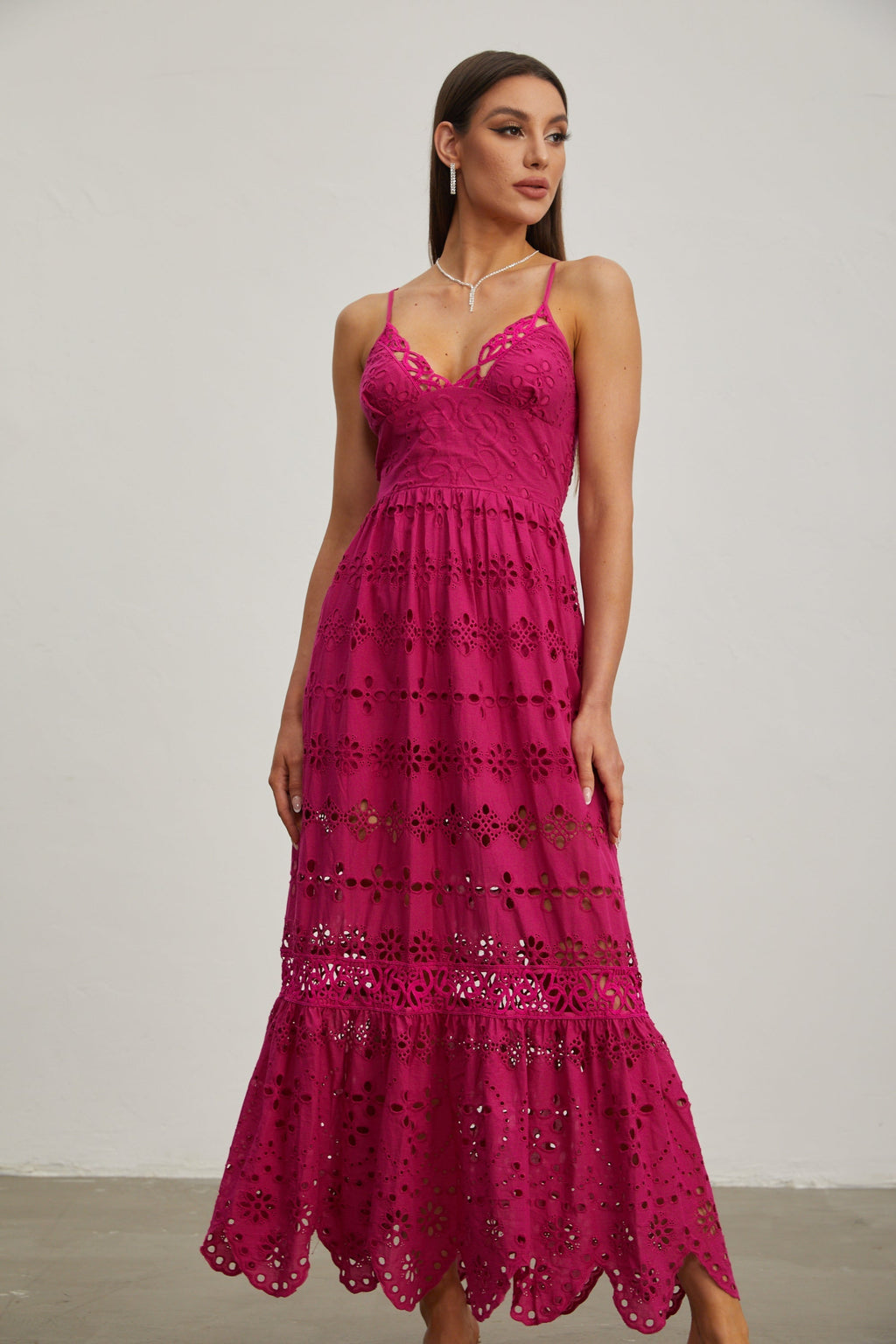 Quitterie Ahududu Dantel Kolsuz Midi Elbise