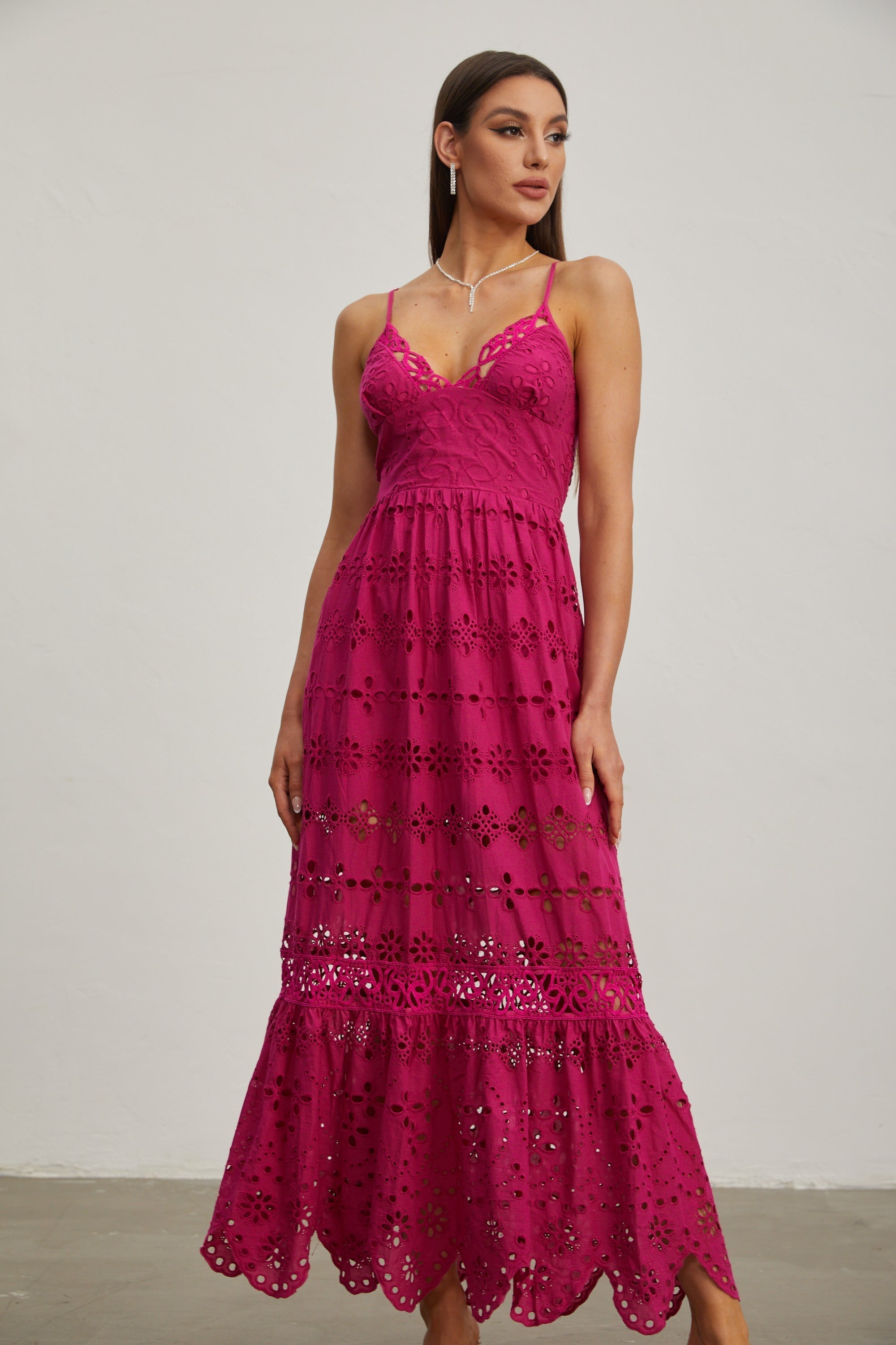 Quitterie Ahududu Dantel Kolsuz Midi Elbise