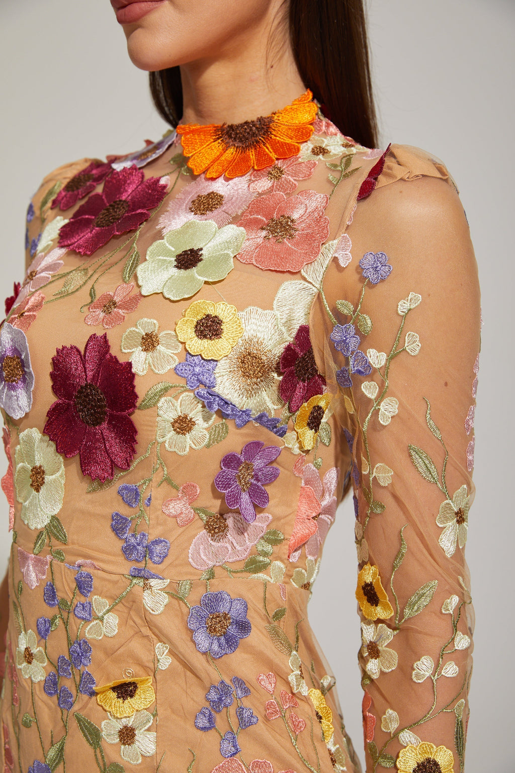 Lilas Enchanted Çiçekli File Midi Elbise