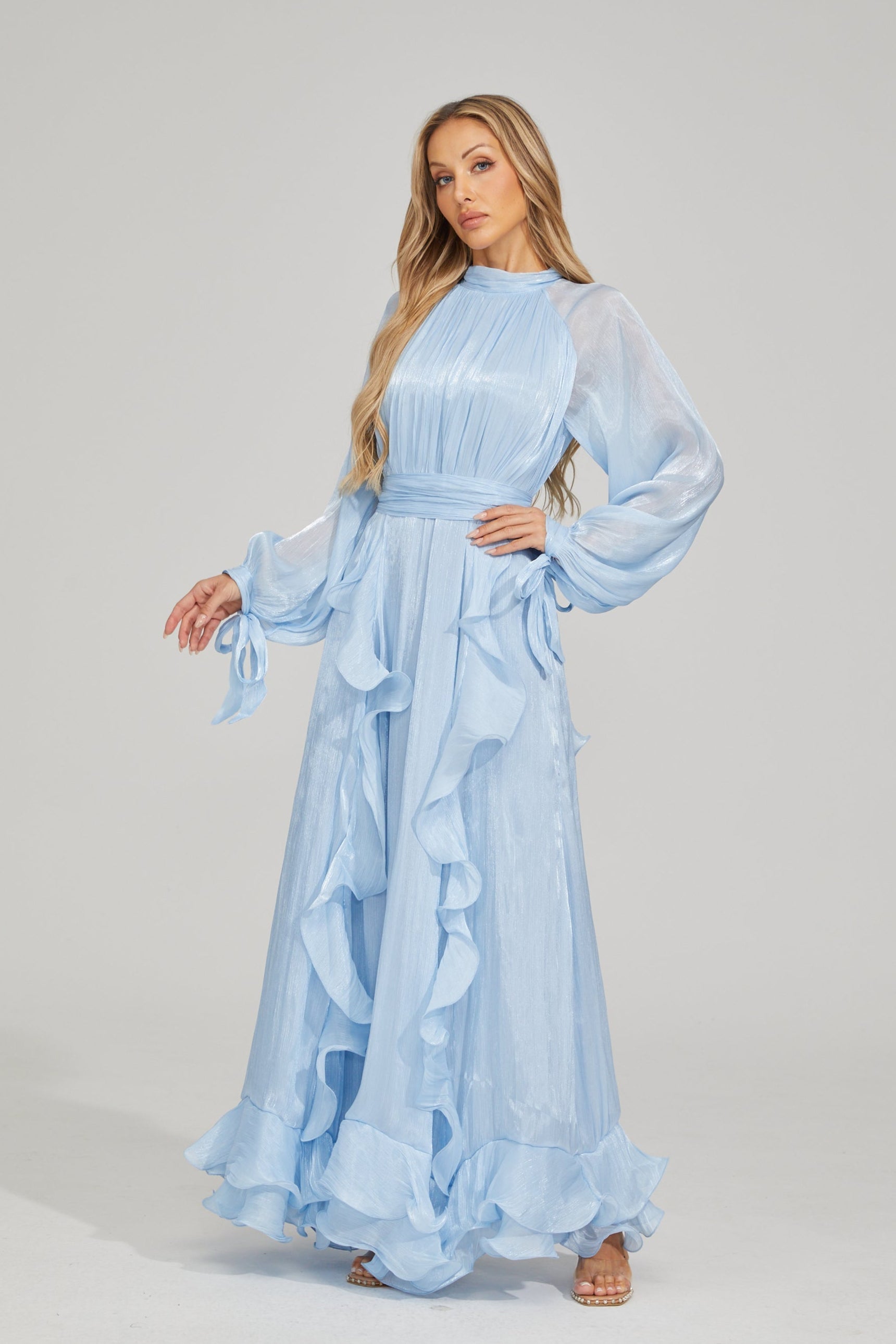 Noir Fırfırlı Maxi Elbise