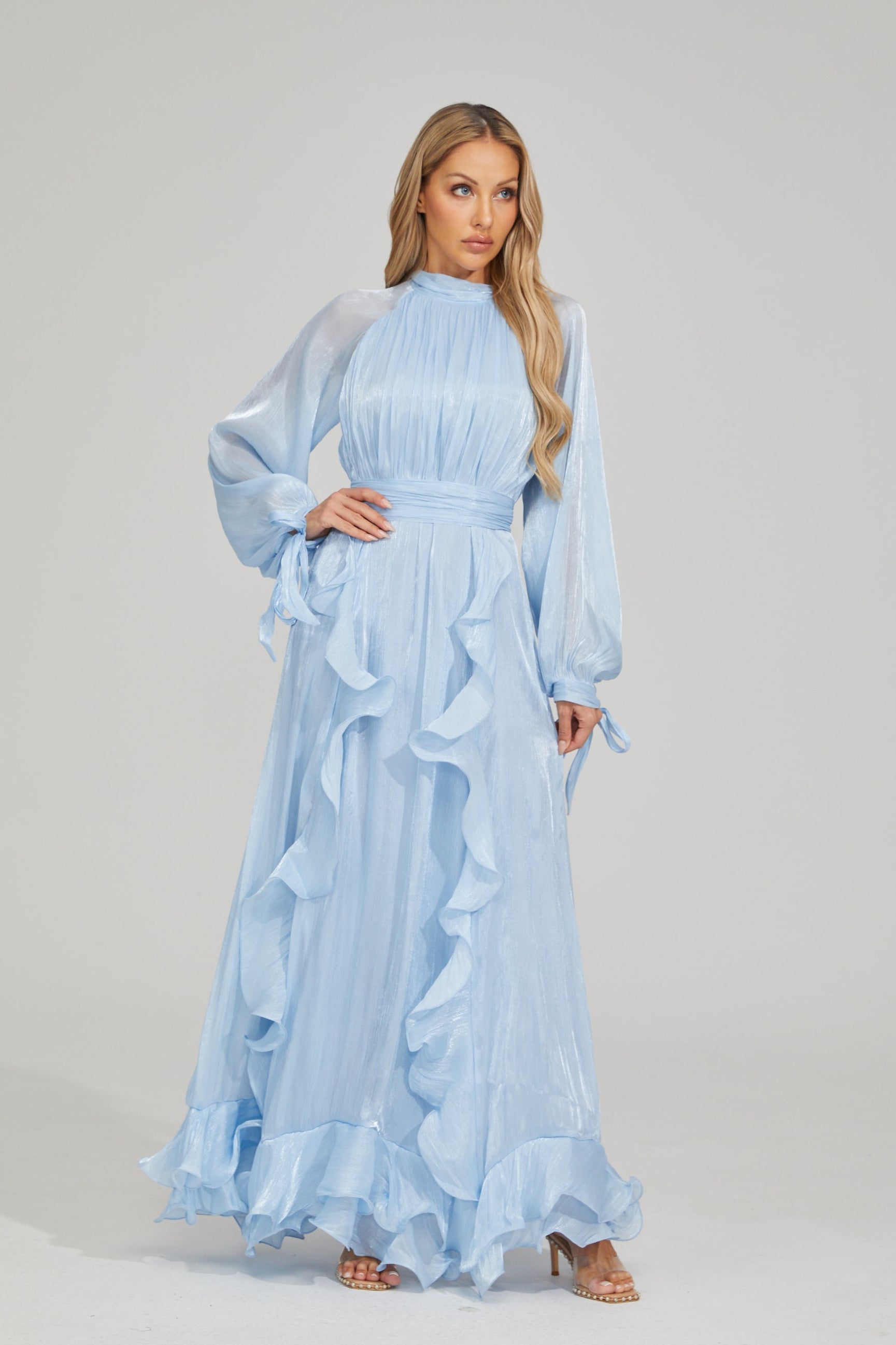 Noir Fırfırlı Maxi Elbise