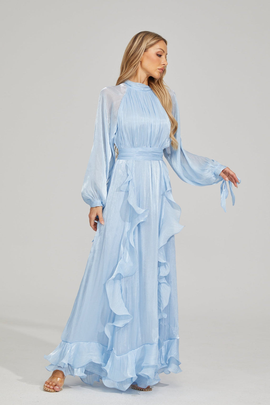 Noir Fırfırlı Maxi Elbise