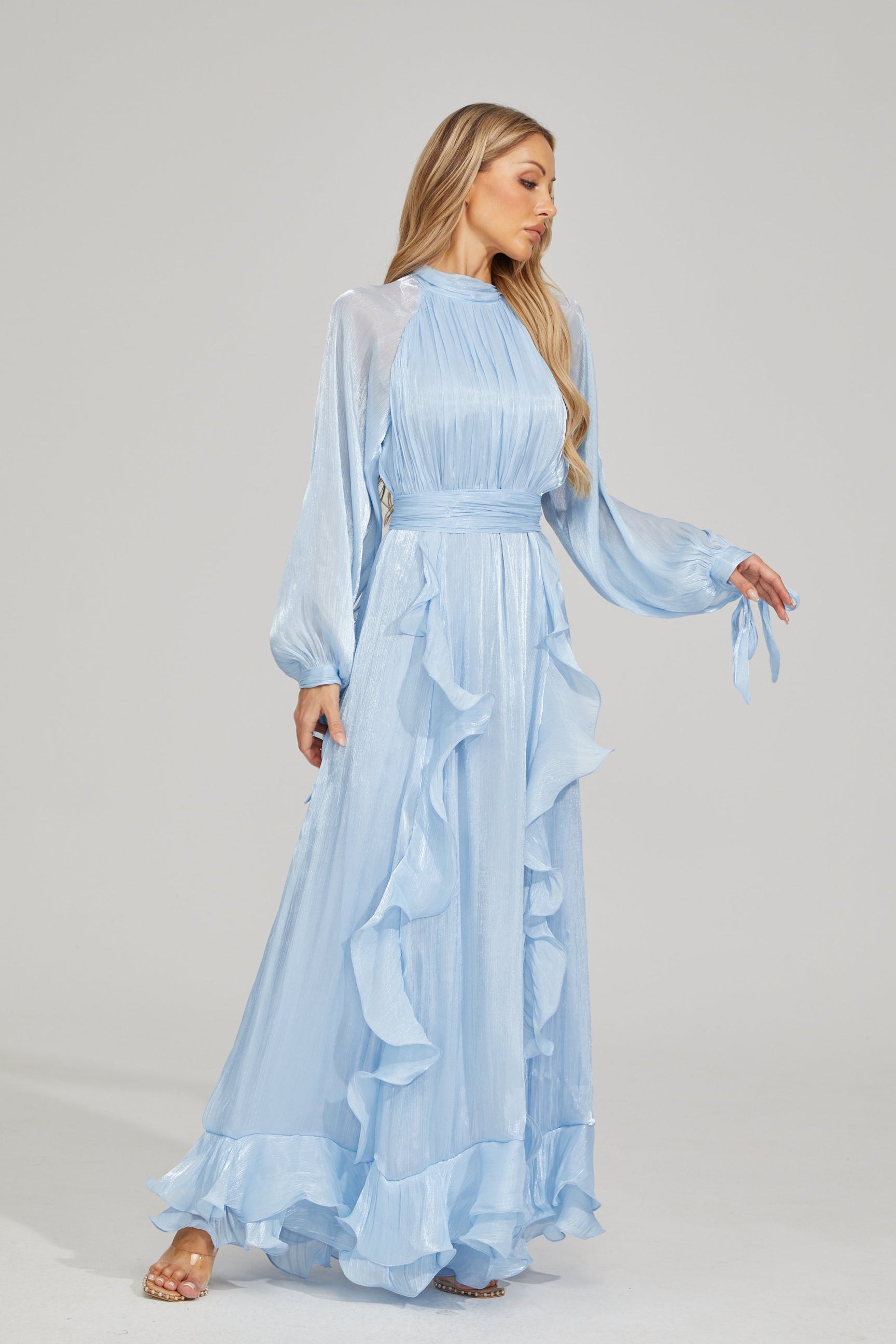 Noir Fırfırlı Maxi Elbise