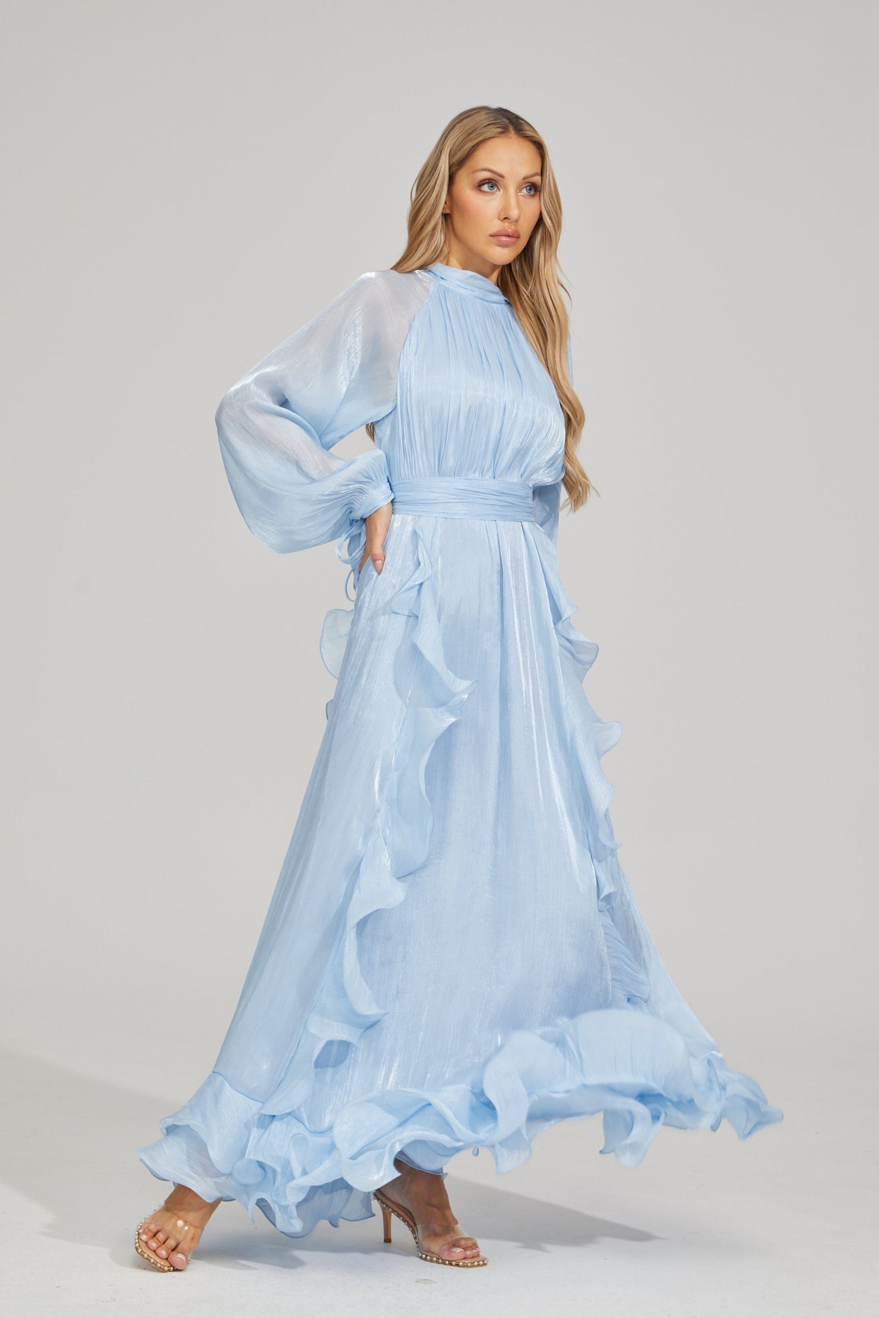 Noir Fırfırlı Maxi Elbise