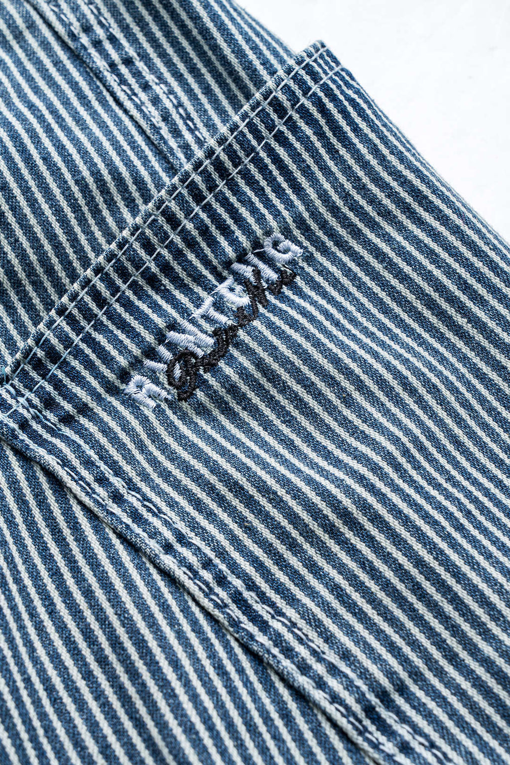 Harf Nakışlı Denim Çizgili Düğmeli Cep Detaylı Geniş Paça Pantolon