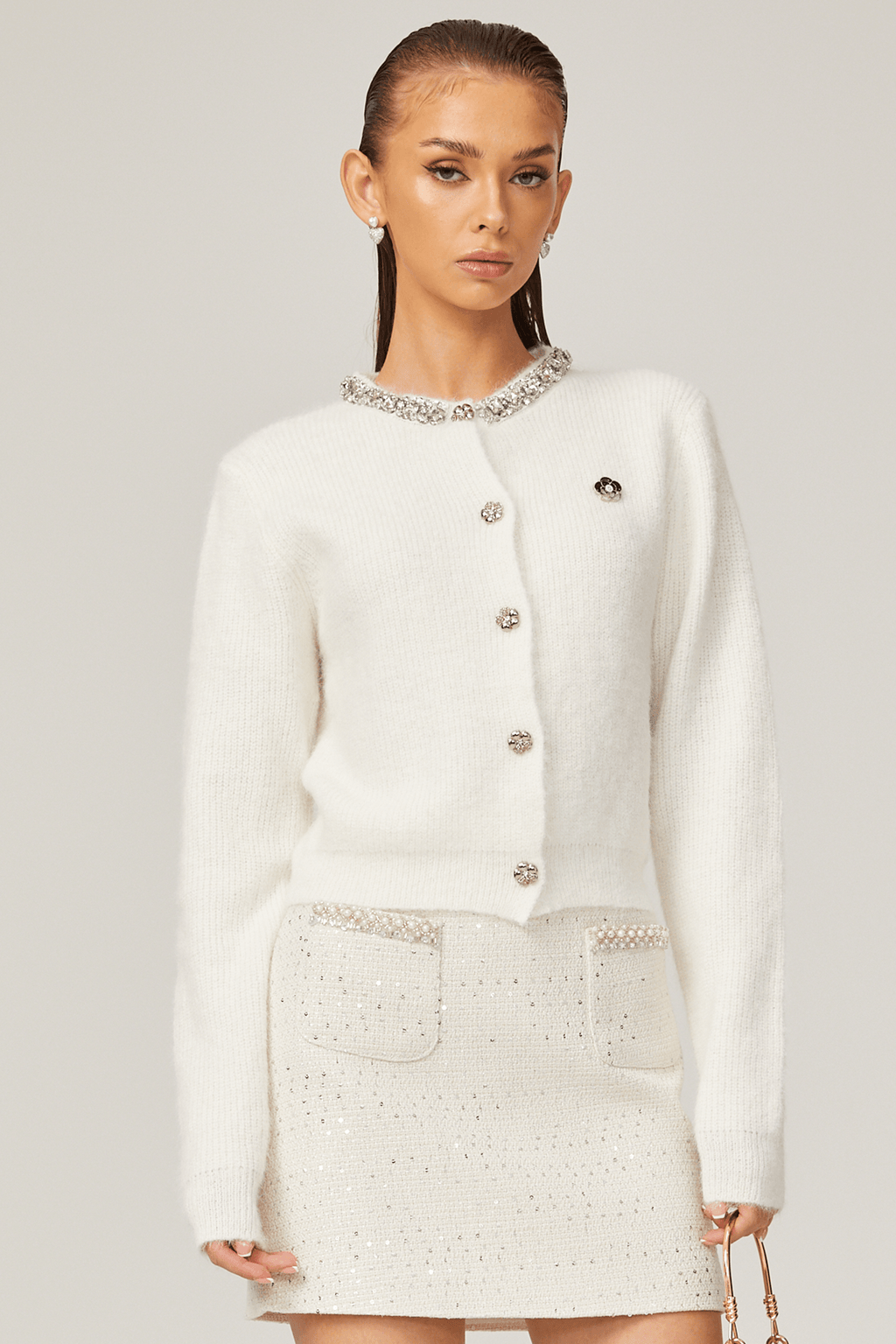 Crystal Charm Taş İşlemeli Kadife Hırka