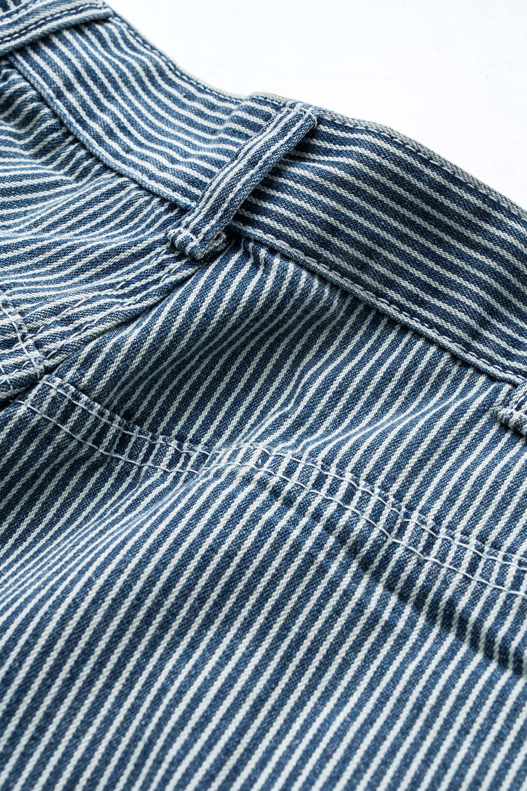 Harf Nakışlı Denim Çizgili Düğmeli Cep Detaylı Geniş Paça Pantolon